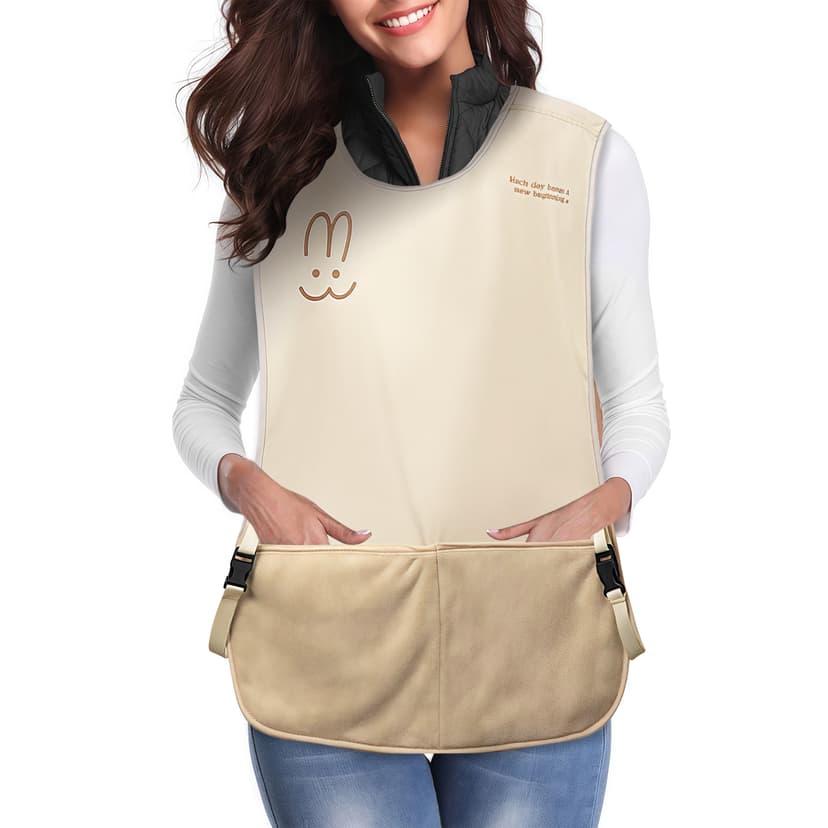 ReignSword Waterproof Apron for Women Men with 2 Pockets, Waistcoat Apron Strap to Wipe Hands, Smock Aprons for Painting Hairstylist Cleaning (Off-white)