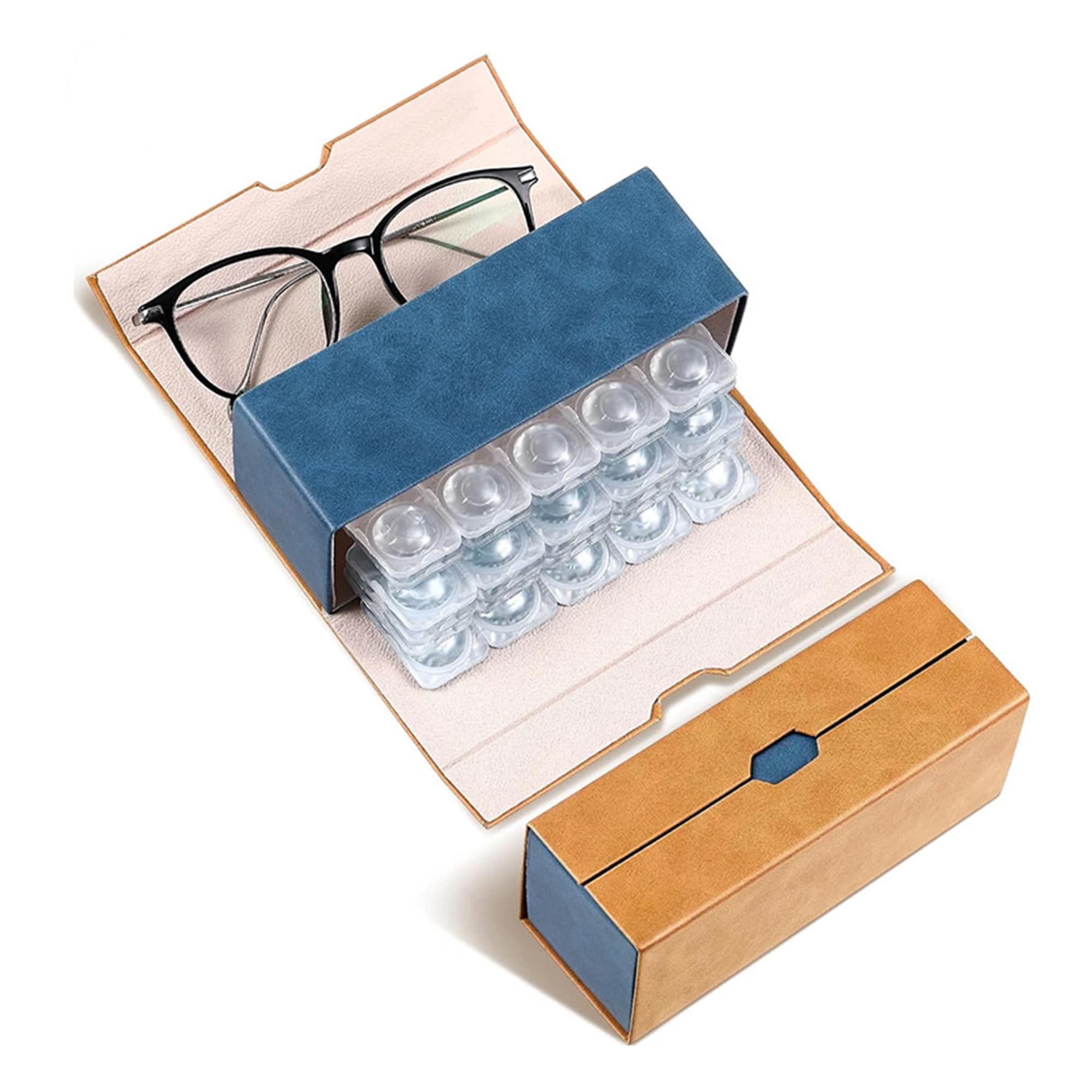 ReignSword 2 in 1 Contact Lens Case and Glasses Case, Double Sided Portable Contact Lenses Travel Cases, Sunglasses Holder for Men & Women, Contacts Lens Box Fit 30 Lenses (Brown) - 7