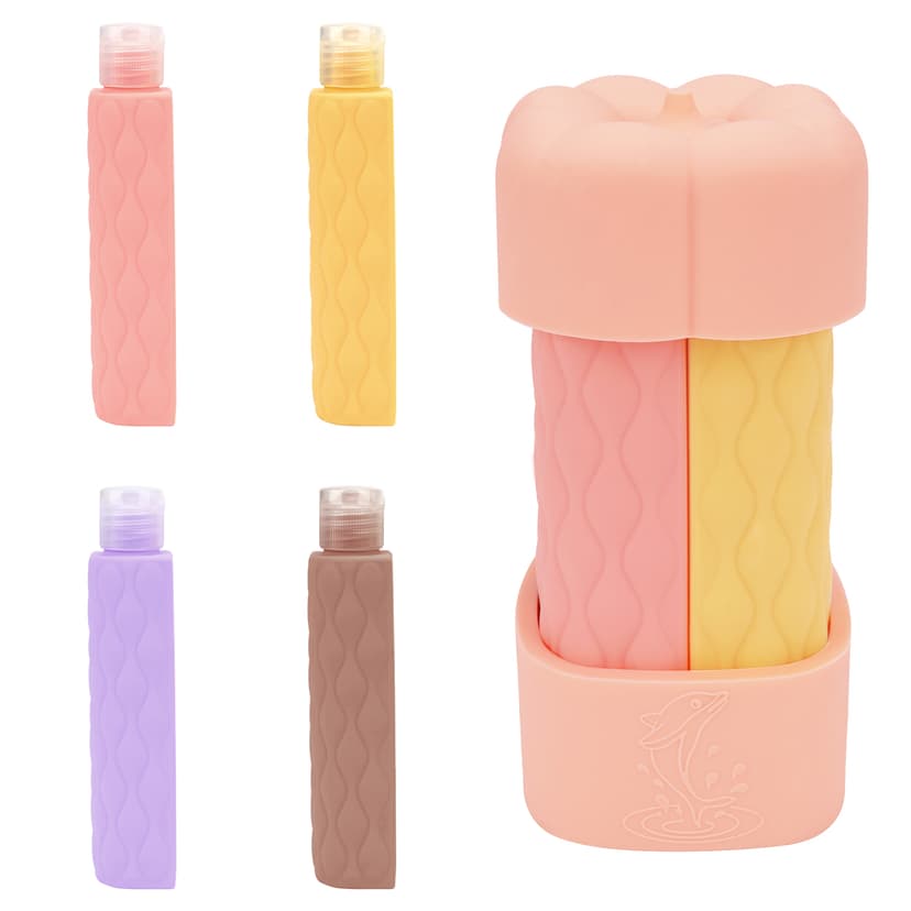 ReignSword 4 in 1 Travel Bottles for Toiletries, TSA Approved Silicone Travel Containers, Leak Proof Refillable Toiletry Containers for Shampoo Conditioner Lotion Body Wash (2oz, Pink)