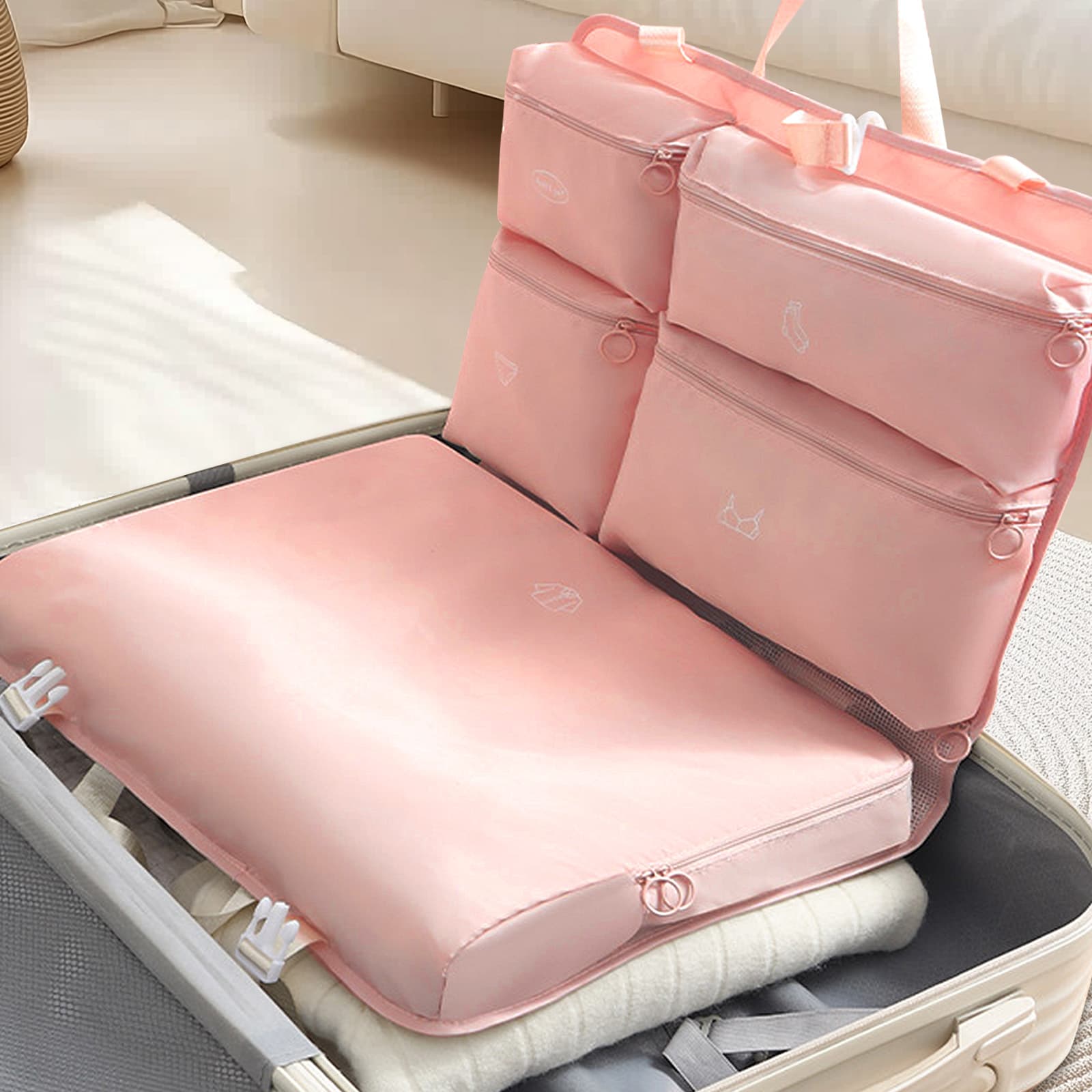 ReignSword Garment Bags for Travel, Foldable Carry on Travel Duffel Bag for Women, Hanging Weekender Overnight Bag for Clothes, Socks, Underwear, Panties (Pink) - 5