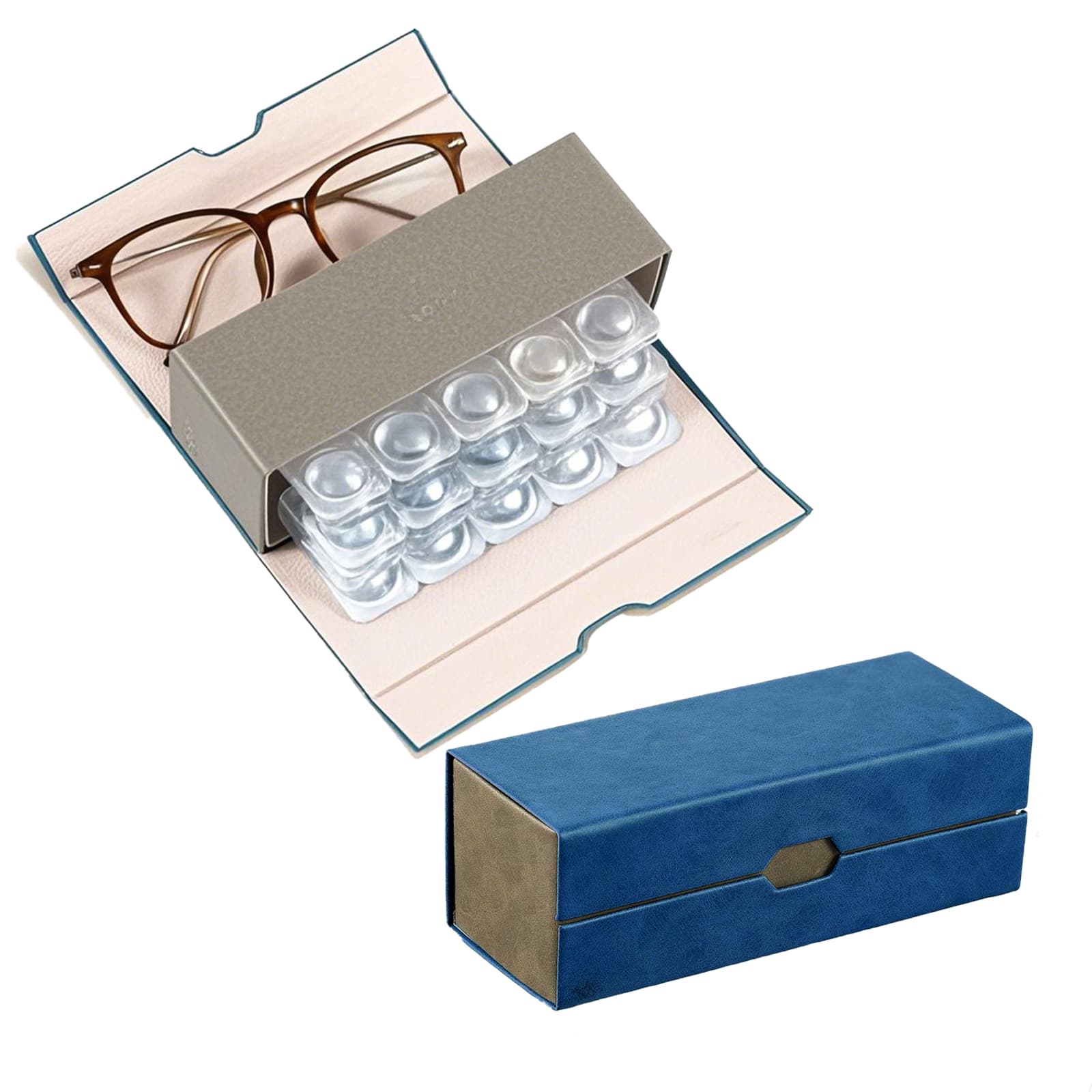 ReignSword 2 in 1 Contact Lens Case and Glasses Case, Double Sided Portable Contact Lenses Travel Cases, Sunglasses Holder for Men & Women, Contacts Lens Box Fit 30 Lenses (Blue) - 7