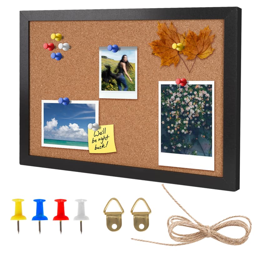 ReignSword Cork Bulletin Board, 15.7 X 11.8 Inches Poster Board, Wall Mounted Cork Board for Office and Home (Pins, screw eyes, gaskets, Screws)