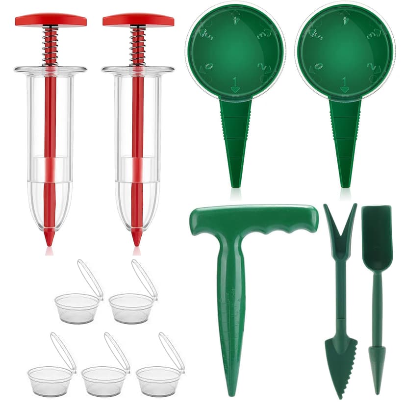 ReignSword 12 Pcs Handhold Seed Spreader Set, Mini Sowing Seeds Dispenser Fits Lawn & Garden Use, Multifunction Small Garden Tools Contains Digging, Weeding, Loosening Soil, Transplanting