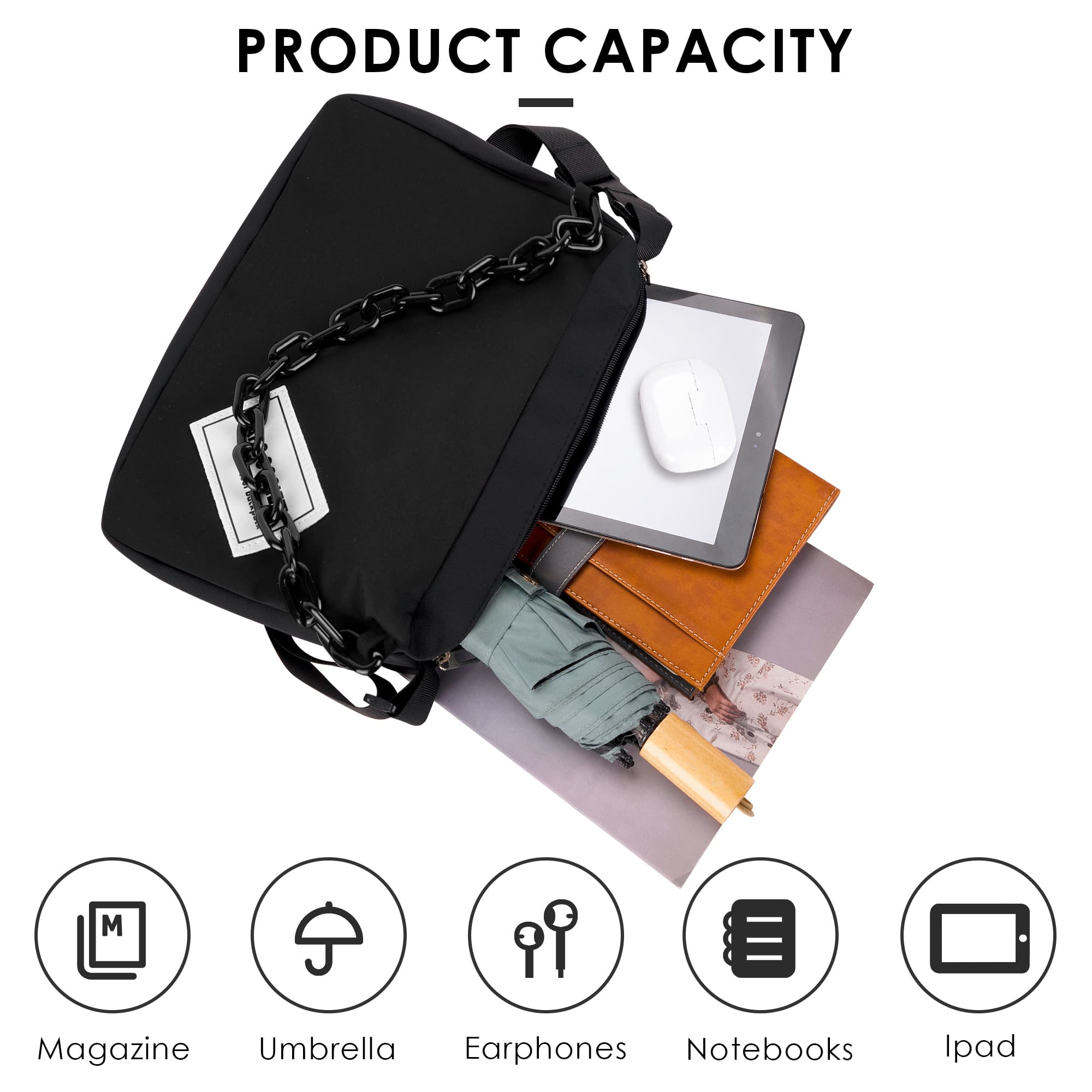 ReignSword Large Capacity Messenger Purse with Adjustable Strap, Nylon Crossbody Sling Shoulder Bag for Women Men, Black - 2