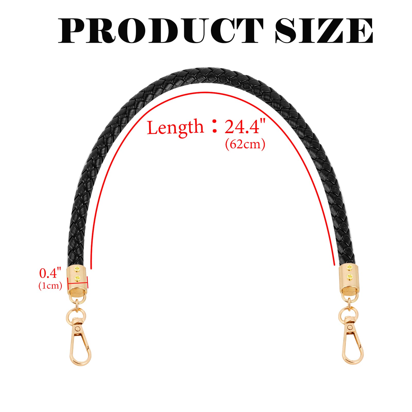 ReignSword Vegan Leather Purse Strap, 2 Pcs Vegan Leather Braided Purse Replacement Handle for Women's Shoulder Bag, Handbag Handles (Black, Gold Hook) - 2