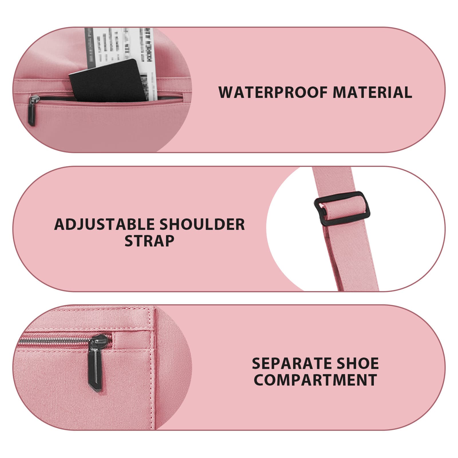 ReignSword Gym Bag with Shoes Compartment, Waterproof Travel Sports Duffle Bag, Weekender Overnight Carry on Duffel Bag for Women (Pink) - 1