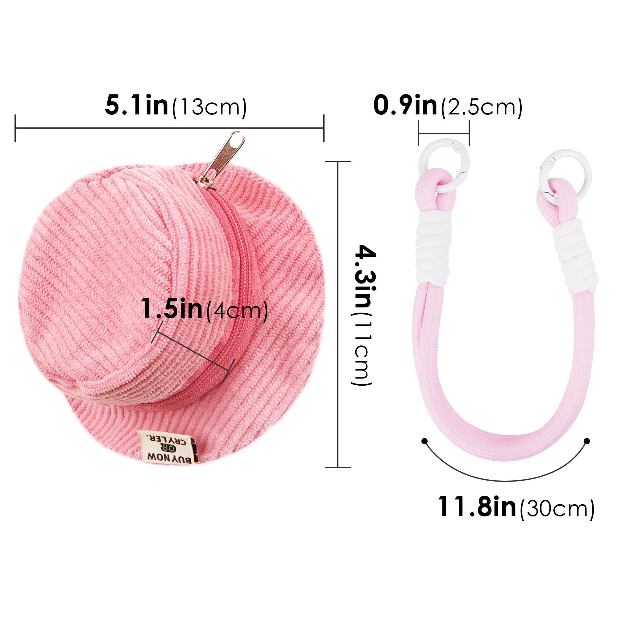 ReignSword Corduroy Coin Purse with KeyChain, Cute Fisherman Hat Keychain for Women, Portable Mini Wallet Suitable for Coin Headphones (Pink) - 1
