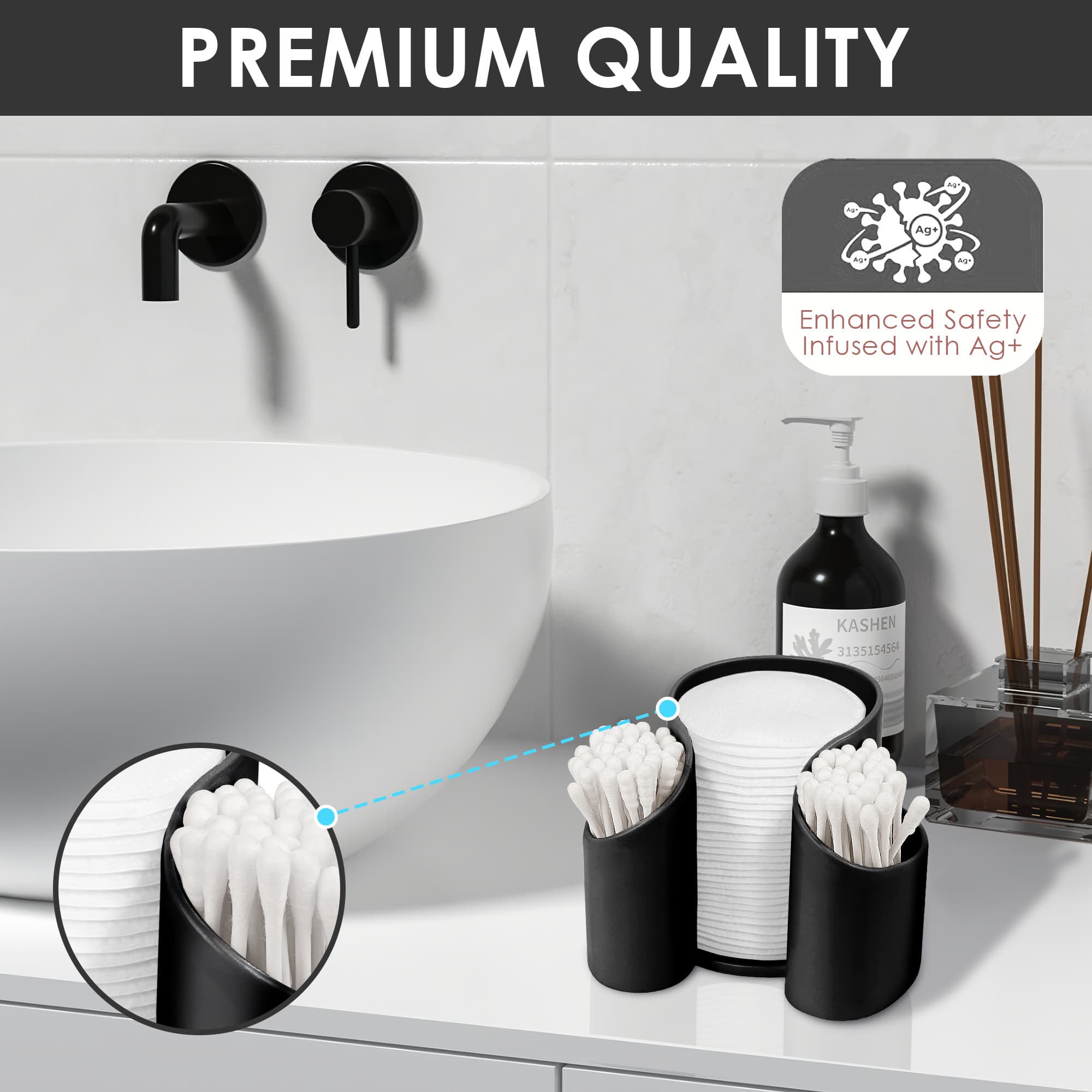 ReignSword Plastic Cotton Pad Dispenser, Cotton Swab Holder for Bathroom, Cotton Pad QTips Holder, Storage Organizer for Paper Cup and Floss Dispensers (Black) - 2