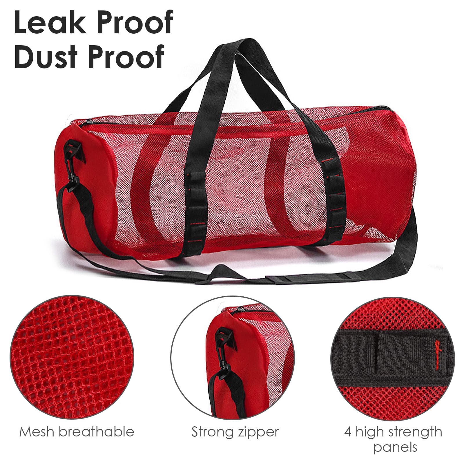 ReignSword Mesh Duffle Bag for Scuba Dive or Snorkel, 22.8 x 10.6 x 10.6 Inches Portable Snorkeling Equipment Carry Bag with Adjustable Shoulder Strap (Red) - 2