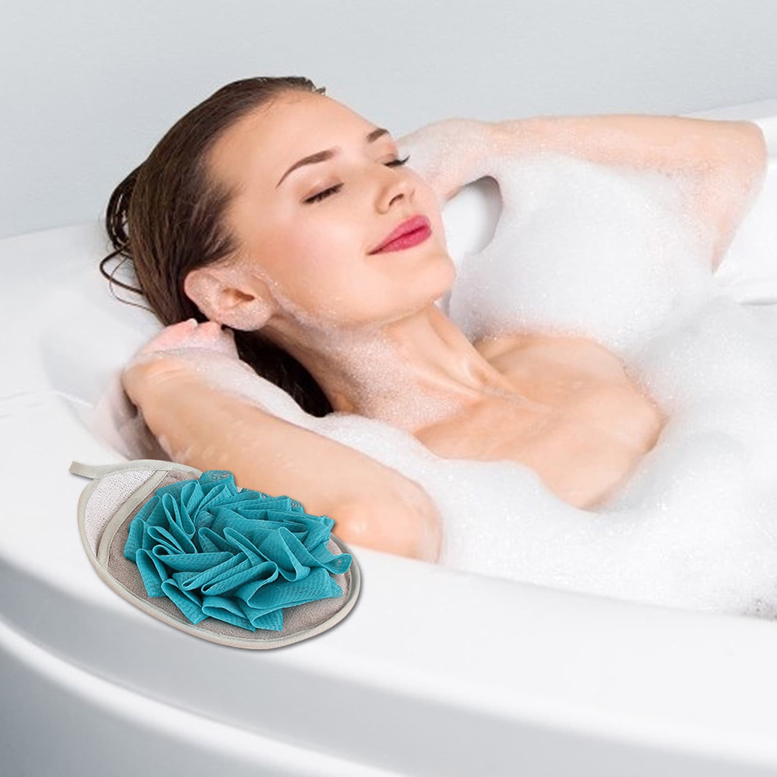 ReignSword 3 Pack Bath Shower Pouf Sponge, Mesh Brush Bath Shower Glove with Flower Bath Ball, Exfoliating Body Sponge Pad for Women - 4