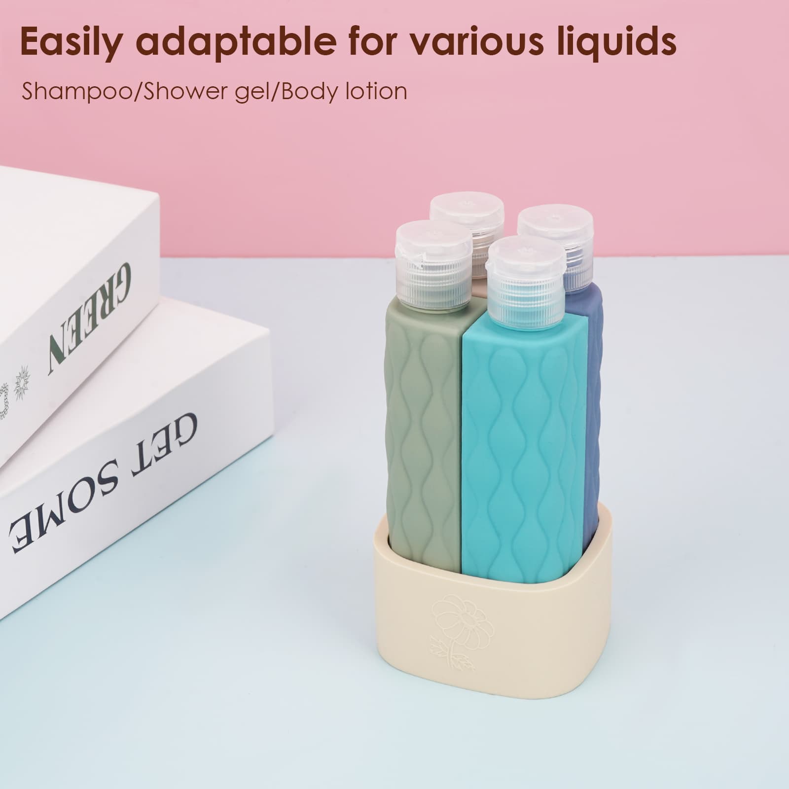 ReignSword 4 in 1 Travel Bottles for Toiletries, TSA Approved Silicone Travel Containers, Leak Proof Refillable Toiletry Containers for Shampoo Conditioner Lotion Body Wash (2oz, Off White) - 4