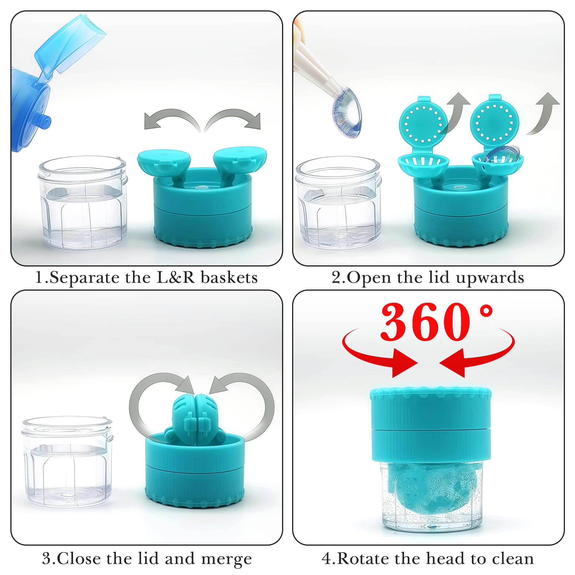 ReignSword 4 Pack Manual Contact Lens Cleaners Set with White Applicator & Removal Tool, Cute Contact Lens Case, Portable Travel Solution Soaking Kit - 3