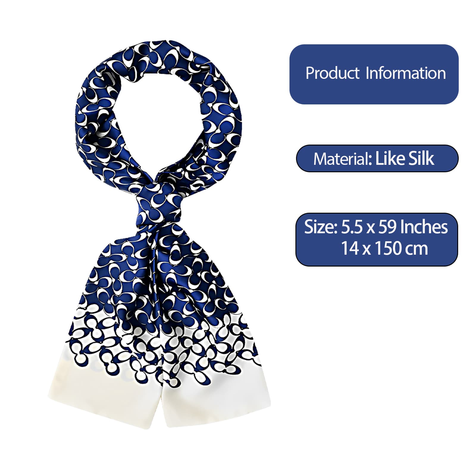ReignSword Like Silk Neck Head Scarf for Women, Fashion Printed Neck Wrap, Hair Tie and Handbag Accessory, Lightweight Breathable 5.5 x 59 Inch Long Scarf (2 Pcs, Style Mix C) - 4