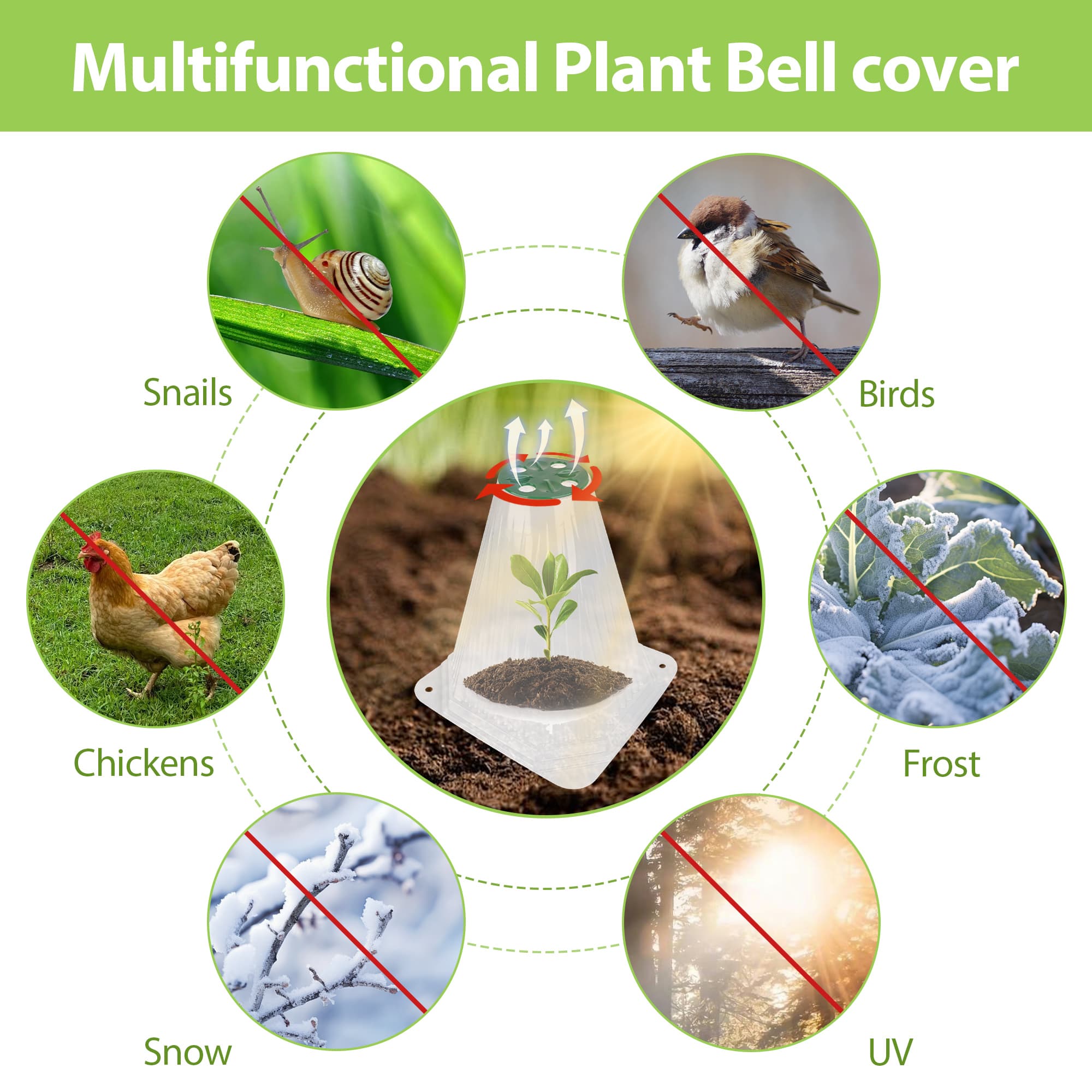 20 Pcs Garden Cloches for Plants, Plant Covers with Adjustable Clips & 40 Stakes, Freeze Protection & Animal Defense, Reusable Plant Protectors with Rotatable Vent for Tomato/Vegetable Seedlings - 5