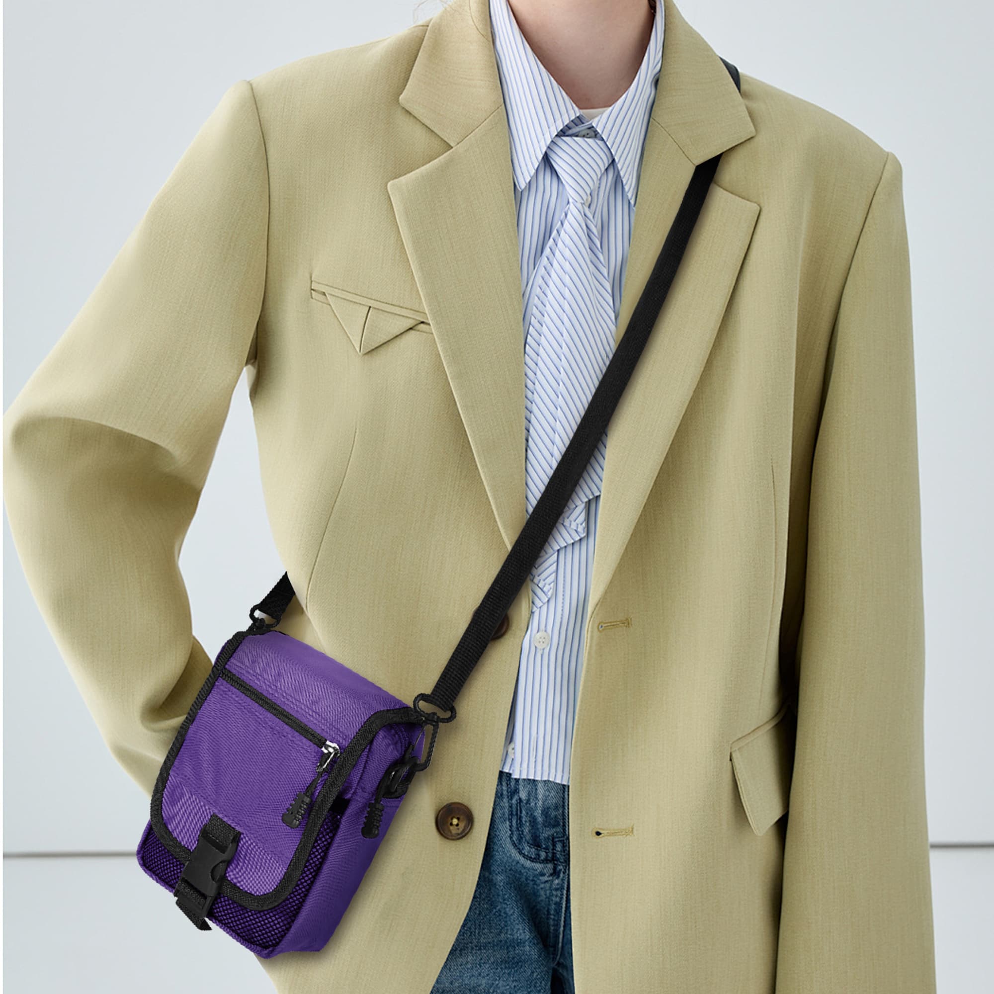 ReignSword Mini Crossbody Bags for Men Women, Small Messenger Bag Shoulder Pouch, Adjustable Crossbody Sling Bag Purse for Travel Sports (Purple) - 5