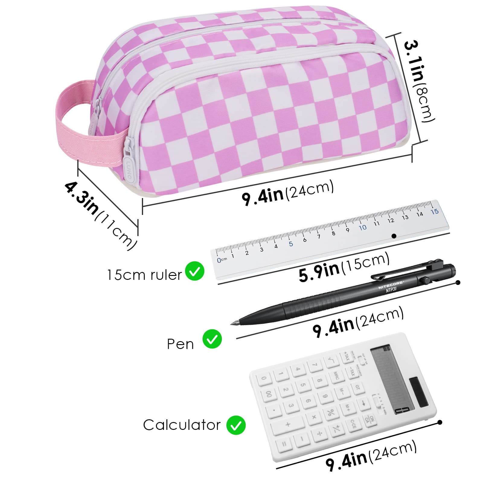 ReignSword Large Capacity Pen Case with Cute Broochs, Portable Pen Pouch with Handle, Pen Bag for Office Writing Stationery Supplies (Pink) - 1