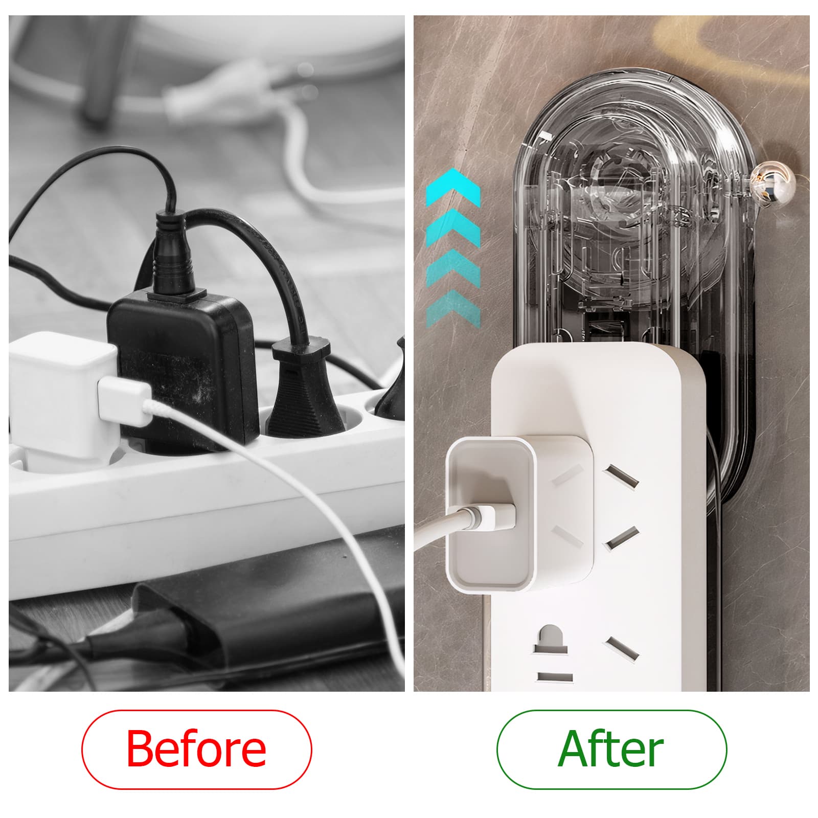 ReignSword Wall Mount Power Strip Holder, Self Adhesive Desktop Mobile Socket Holder with Suction Cup, Socket Desktop Fixer for Kitchen Home Office (Black) - 4