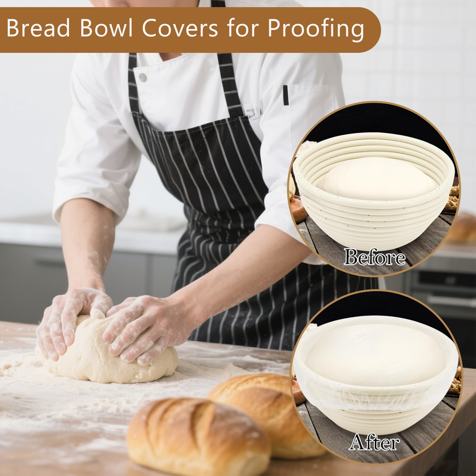 ReignSword 200 Pcs Disposable Banneton Bread Proofing Basket Liner, Non Stick Dough Bowl Cover, Elastic Plastic Food Wraps for Rising Sourdough Supplies and Freshness Preservation - 3