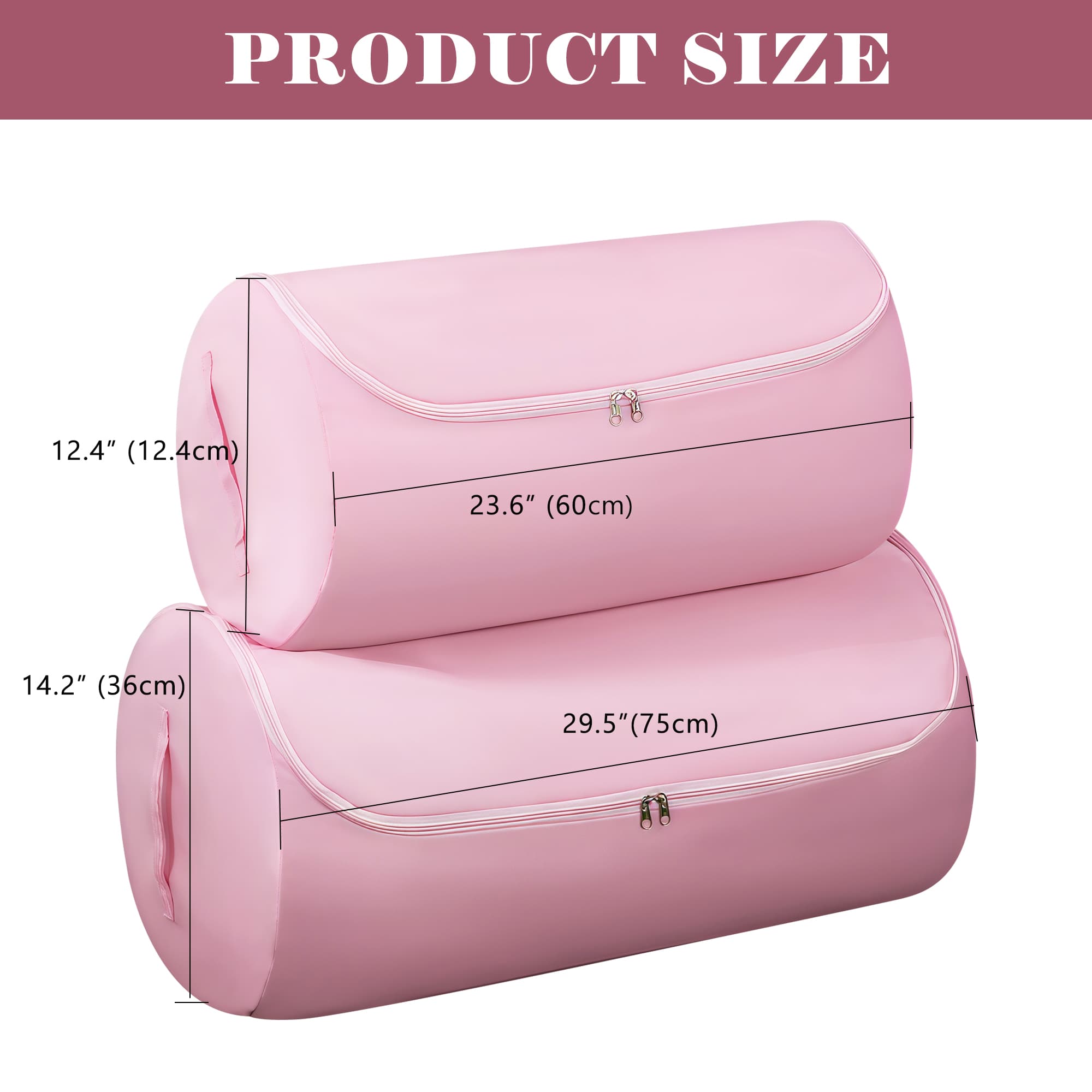 ReignSword 2 Pcs Large Capacity Storage Bag, Waterproof Bedding Organizer Bag with Zipper and Handle, Portable Container for Closet Comforter (Pink) - 1