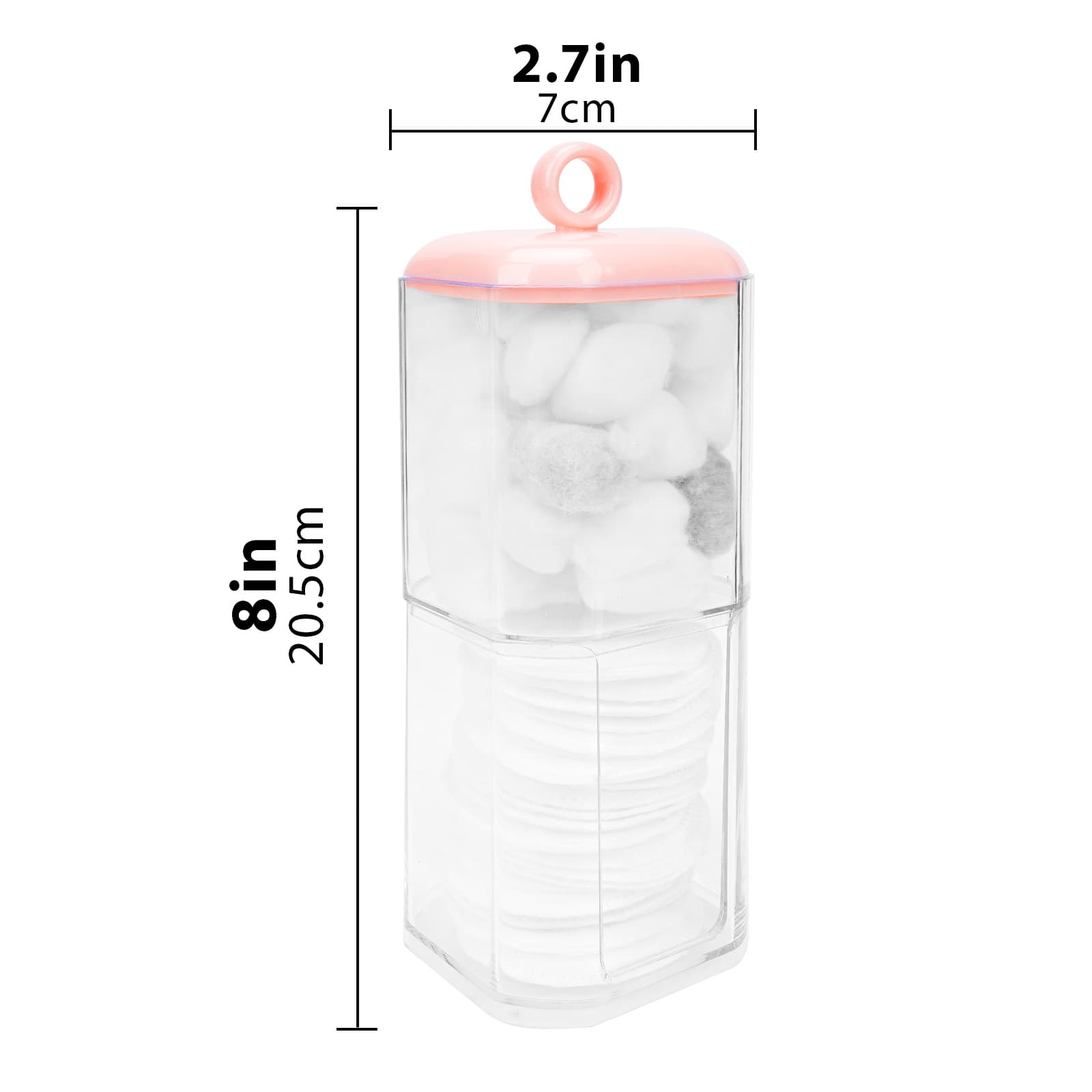 ReignSword Double Layer Cotton Swab Holder Dispenser, Plastic Storage Containers with Lid for Bathroom Vanity Countertop, Clear Bathroom Canisters for Cotton Swab, Ball, Cotton Pad (Pink) - 2