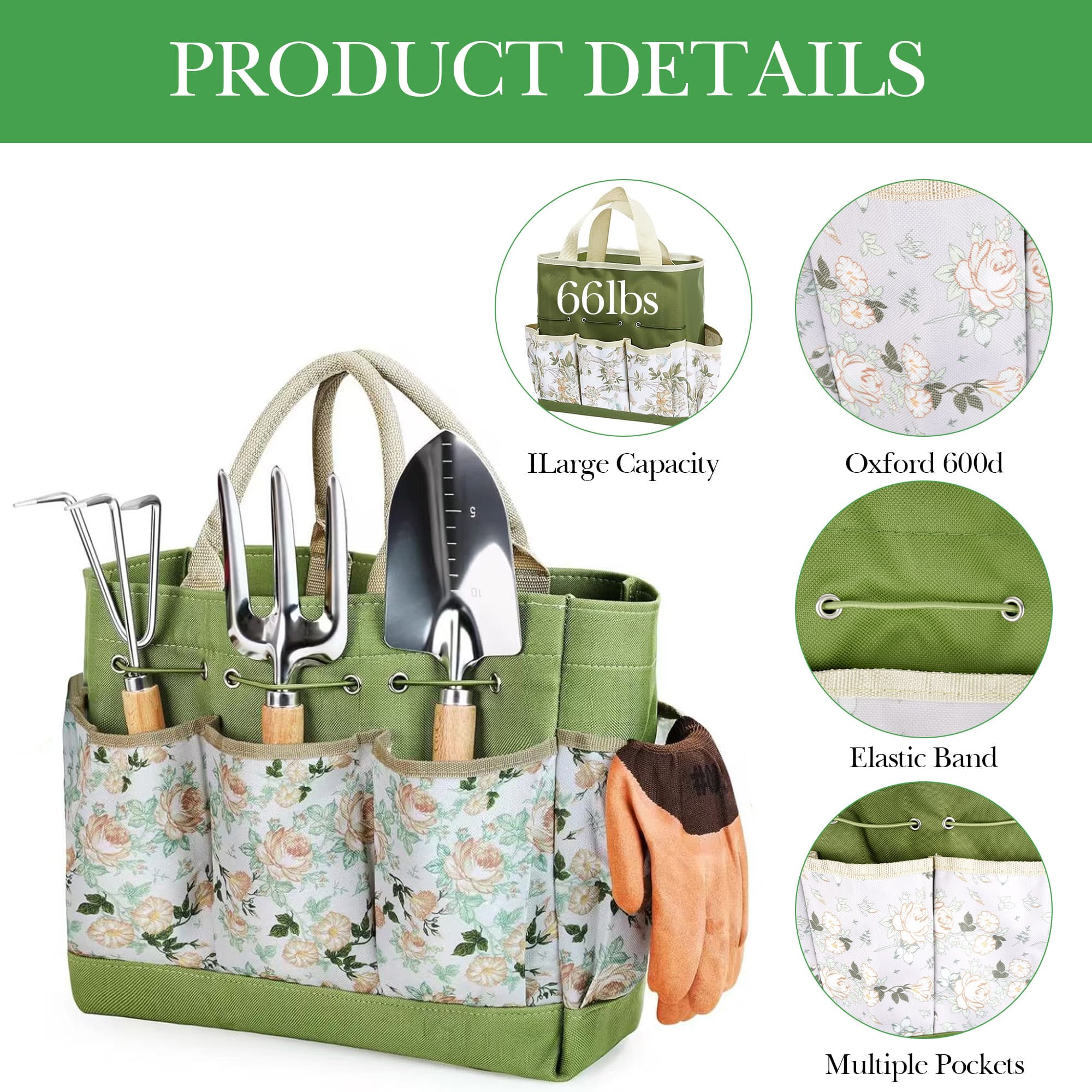 ReignSword Gardening Tools Set, 9 Piece Set Heavy Duty Gardening Hand Tools with Storage Bag, Repotting Mat and Greeting Card, Ideal Gifts for Women & Men - 4