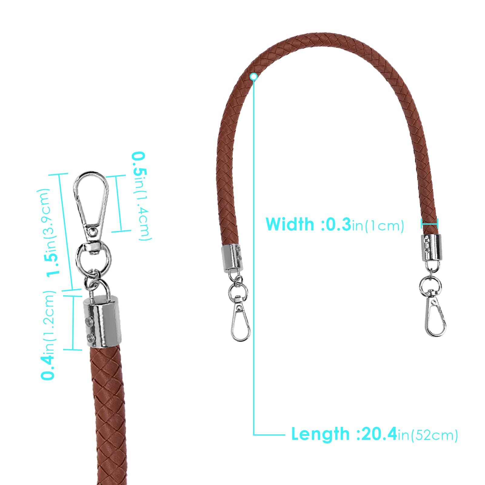 ReignSword Vegan Leather Purse Strap, 2 Pcs Vegan Leather Braided Purse Replacement Handle for Women's Shoulder Bag, Handbag Handles (Dark brown, Sliver Hook) - 1
