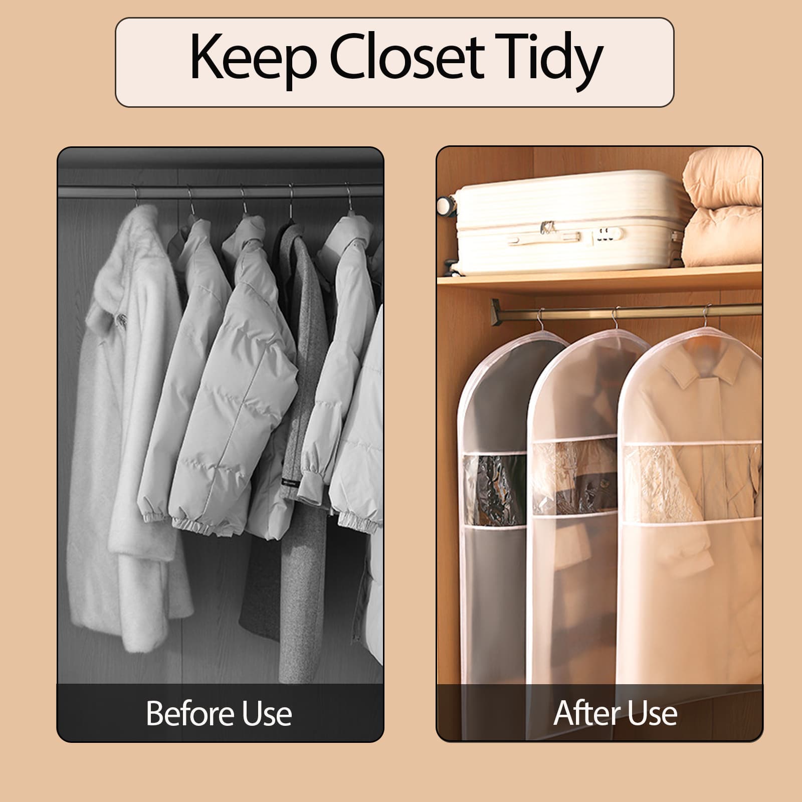 ReignSword 3 Pack Garment Bags for Hanging Clothes with Zipper, Dust Cover Clothes Bags for Down Coat, Space Saving Hanging Protector for Coats - 4