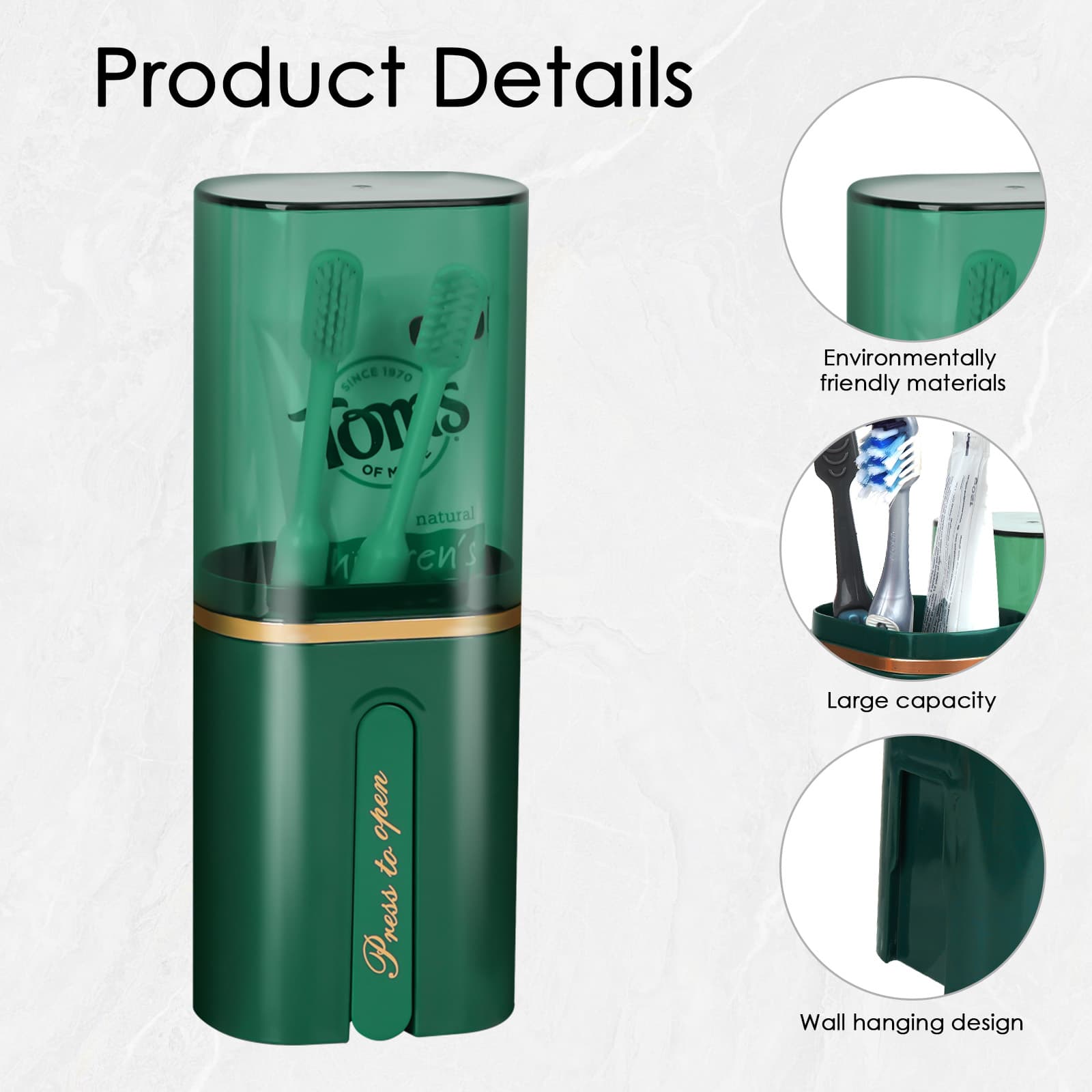 ReignSword Toothbrush Travel Case, Portable Toothbrush Toothpaste Container with Mouthwash Cup, Wall Mounted Toobrushbrush Holder for Bathroom, Camping, Gym (Green) - 2