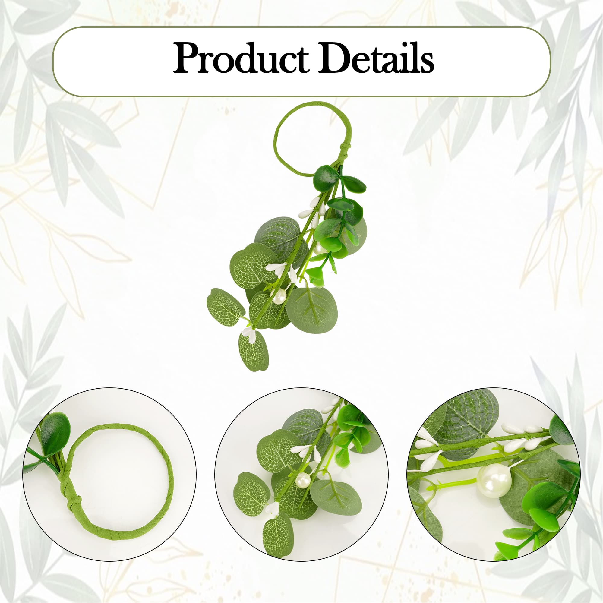 ReignSword Napkin Rings Set of 12, Eucalyptus Leaf Napkin Rings for Dining Table Decoration, Flower Napkins Rings Holder with Pearl for Farmhouse, Wedding Banquet Family Spring Banquet - 2