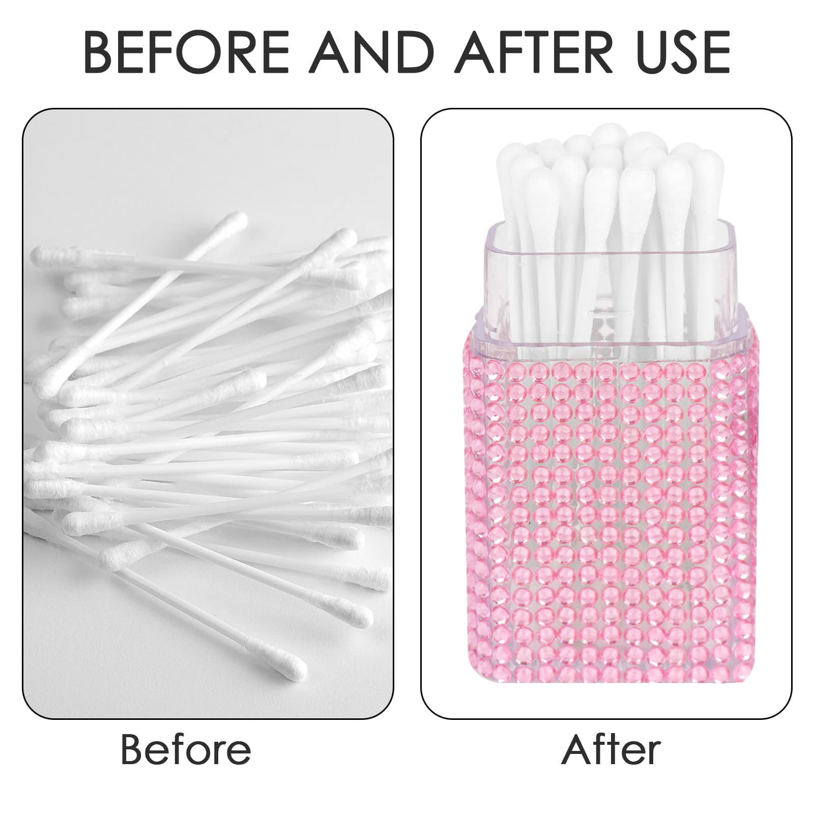 ReignSword 2 Pack Cotton Swab Holder for Travel, Portable Diamond Dental Floss Storage Box, Small Qtips Case Cosmetic Sponge Dispenser Container (White & Pink) - 2