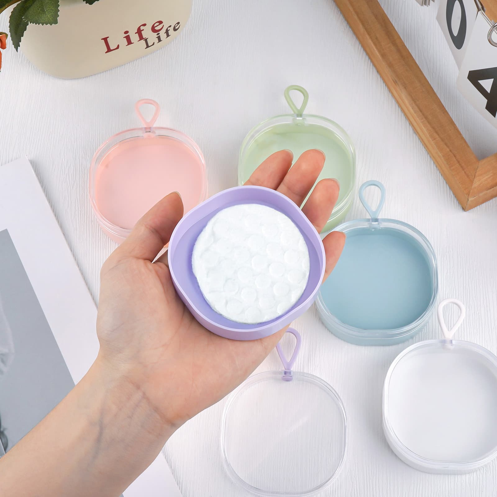 ReignSword Powder Puff Case, 6 Pcs Round Makeup Puff Protective Container, Beauty Powder Puff Carrying Case, Powder Puff Cases Only, Powder Puff is not included - 3