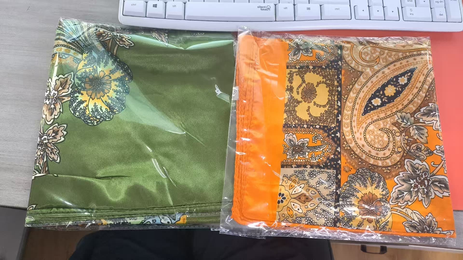 ReignSword 35” Large Square Head Scarf for Women, 2 Pcs Like Silk Hair Fashion Scarves, Silk Bandana Scarf for Hair Wrapping (Green, Yellow) - 6