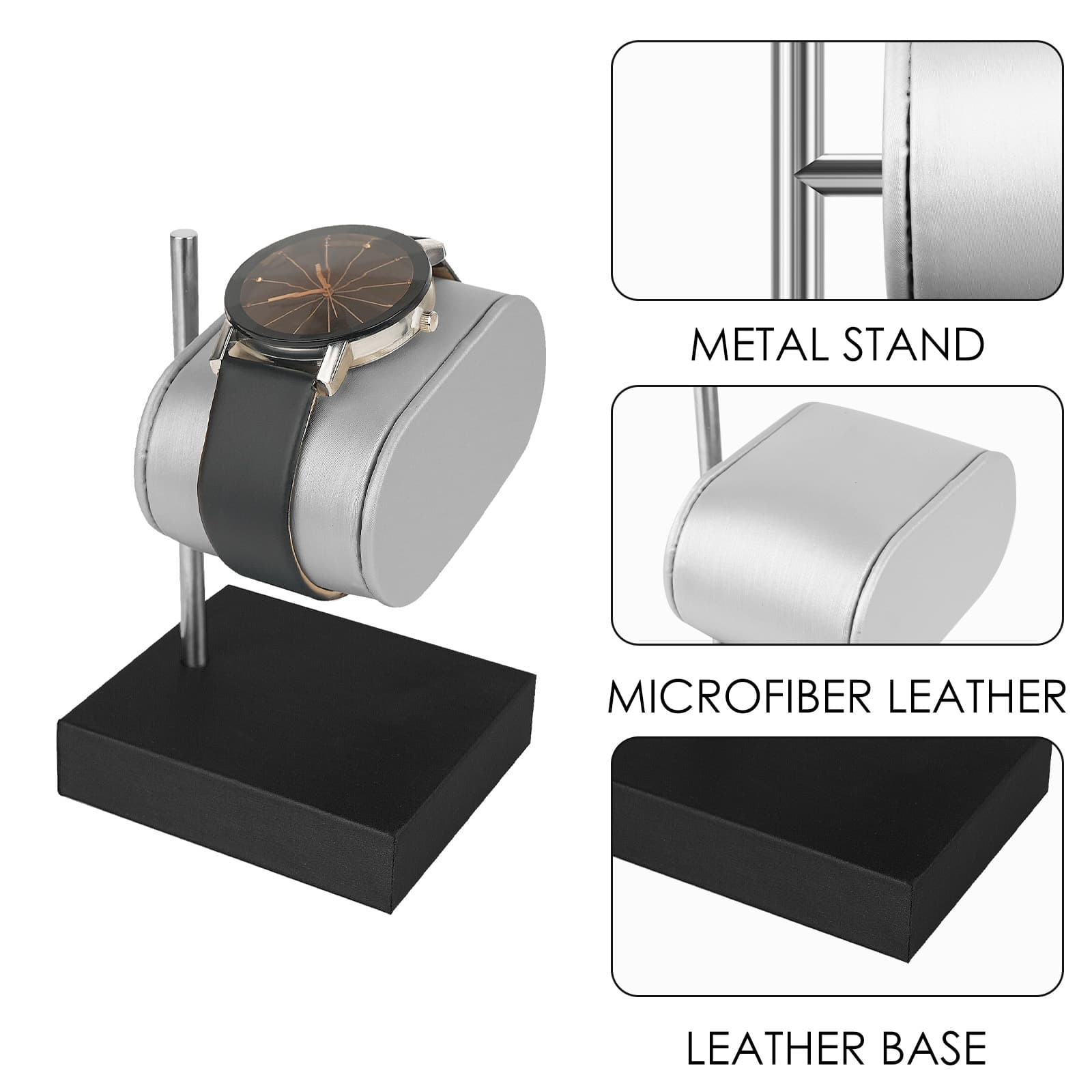 ReignSword Adjustable Watch Display Stand Holder, Wrist Watch Display Organizer Holder for Men and Women (Grey) - 2