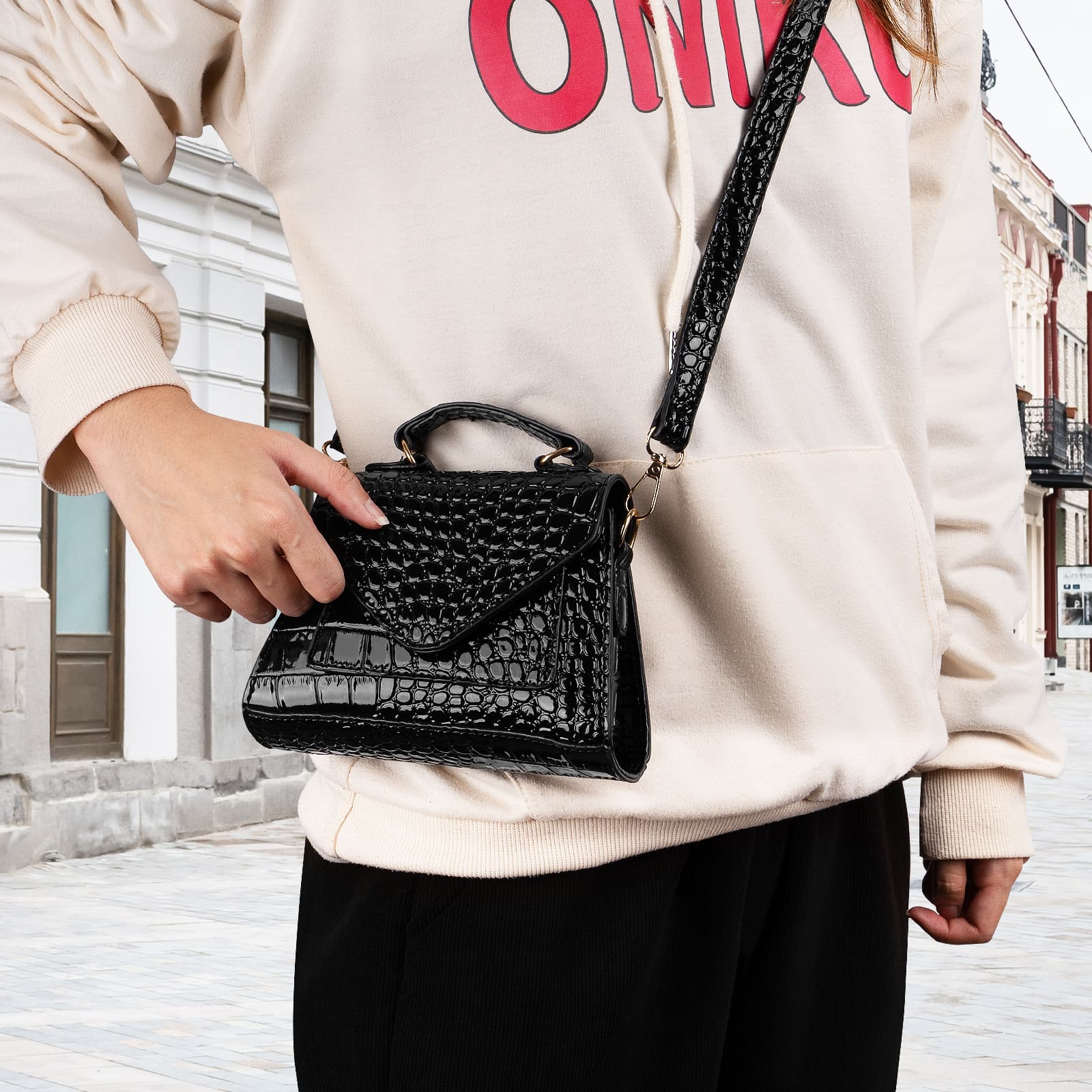 ReignSword Small Crossbody Bags for Women, Vegan Leather Crocodile Pattern Mini Purse, Trendy Clutch Top Handle Shoulder Handbag (Not Compatible with Phone) (Black) - 8