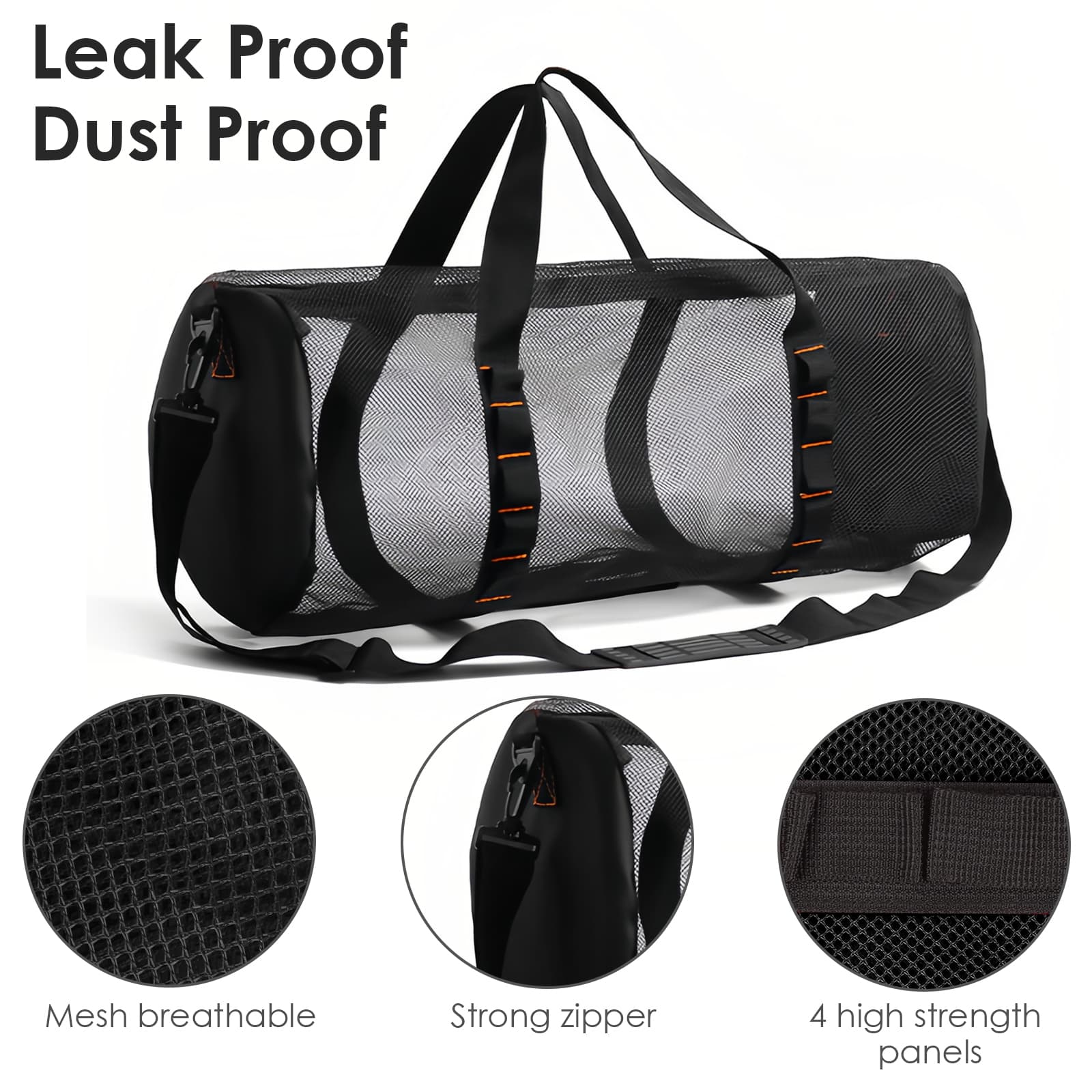 ReignSword Mesh Duffle Bag for Scuba Dive or Snorkel, 22.8 x 10.6 x 10.6 Inches Portable Snorkeling Equipment Carry Bag with Adjustable Shoulder Strap (Black) - 2