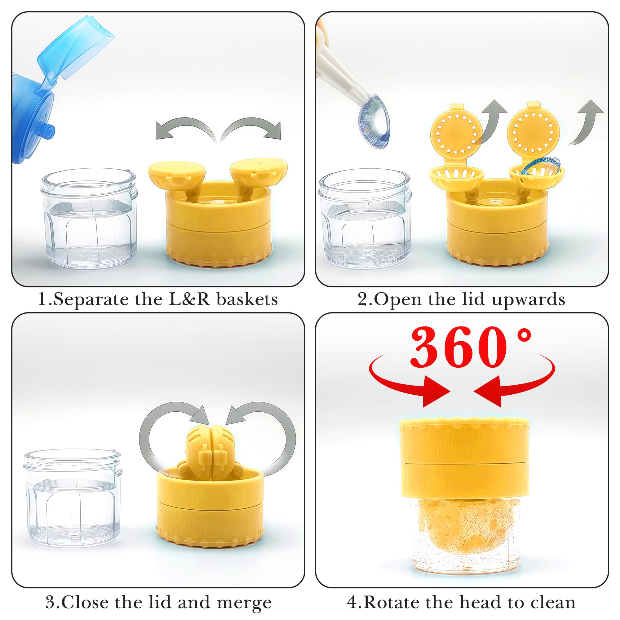 ReignSword 2 Pack Contact Lens Case with Manual Cleaner, Portable Travel Contact Cases Kit with Mirror for Daily & Outdoor Use,  Includes Solution Bottle Tweezers Cleaning Tool (Yellow & Green) - 5