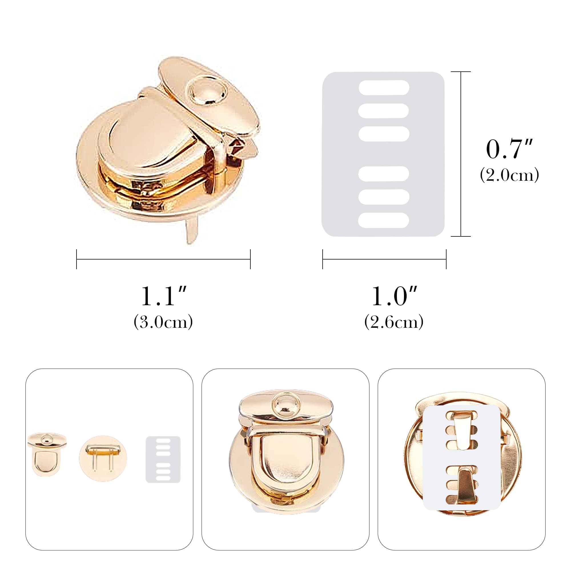 ReignSword 12 Pcs Purse Lock, Alloy Tuck Lock Purse Snap Closure, Press Lock Purse Clasp Hardware Clip Buckle for DIY Craft Wallets Bag Leather Handbags (Gold, Silver, Black) - 1