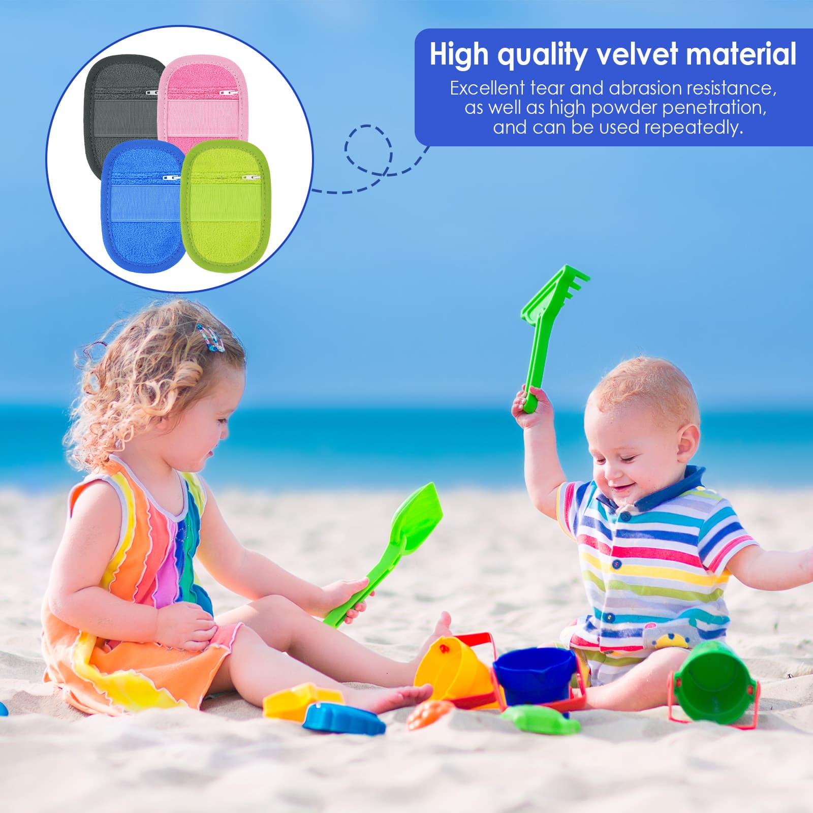 ReignSword 4 Pack Kids Sand Remover for Beach, Soft Sand Removal Bags Vacation Essentials, Skin Friendly Sand Cleaner Mitt for Outdoor - 3