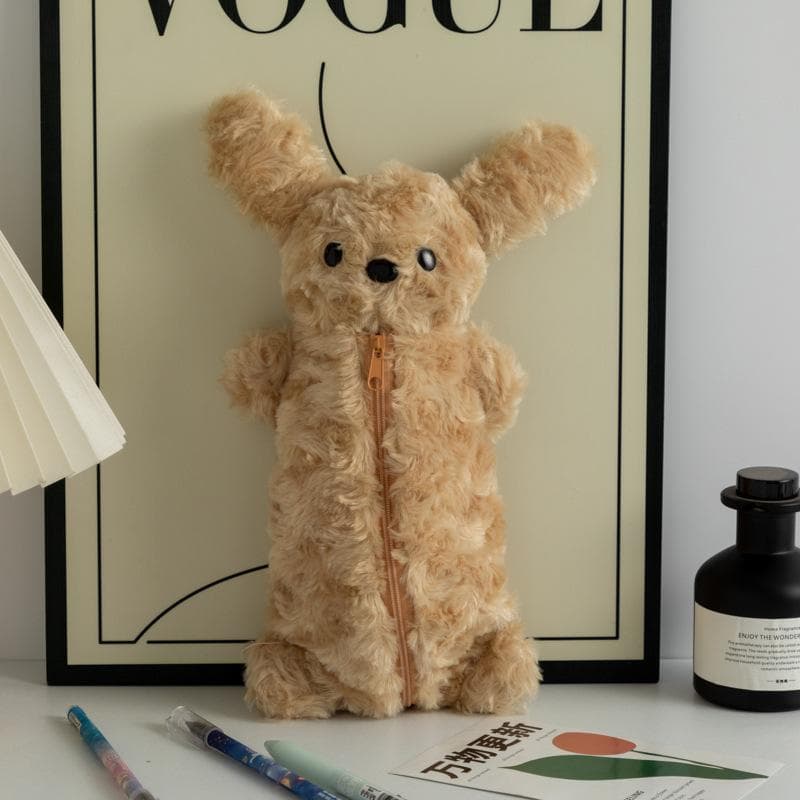 JANKINGS Teddy Pencil Pouch, Cute Teddy Zipper Pencil Pouch, Plush Animal Pencil Case Bag for Office Classroom Supplies - 6