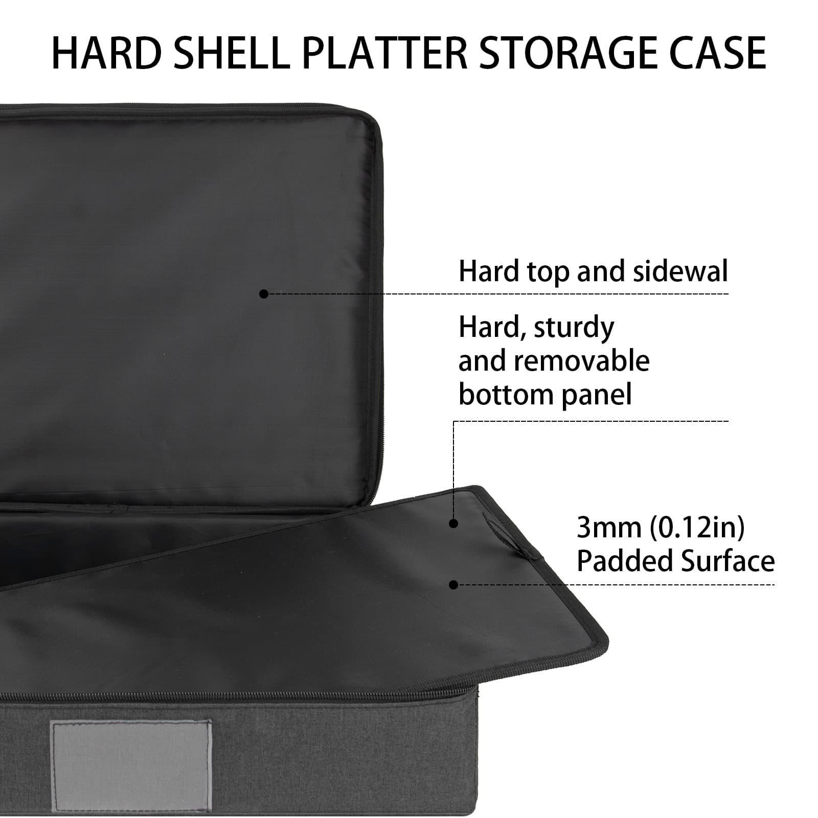 Kingshion Platter Storage Case, Hard Shell, China Storage Container for Moving,Dinnerware Storage Box w/Lid and Handles 18.1x13.8x3.9 in (Dark gray) - 3