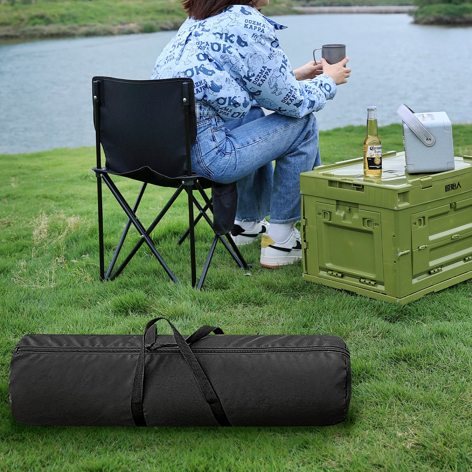 ReignSword Camping Chair Replacement Bag, 47.2 Inch Folding Carrying Case with Handle Strap, Large Mouth Storage Bag fits Camp Chairs, Hammock, Yoga Mat, Beach Chair, Umbrella (8.7 Inch in Diameter) - 6