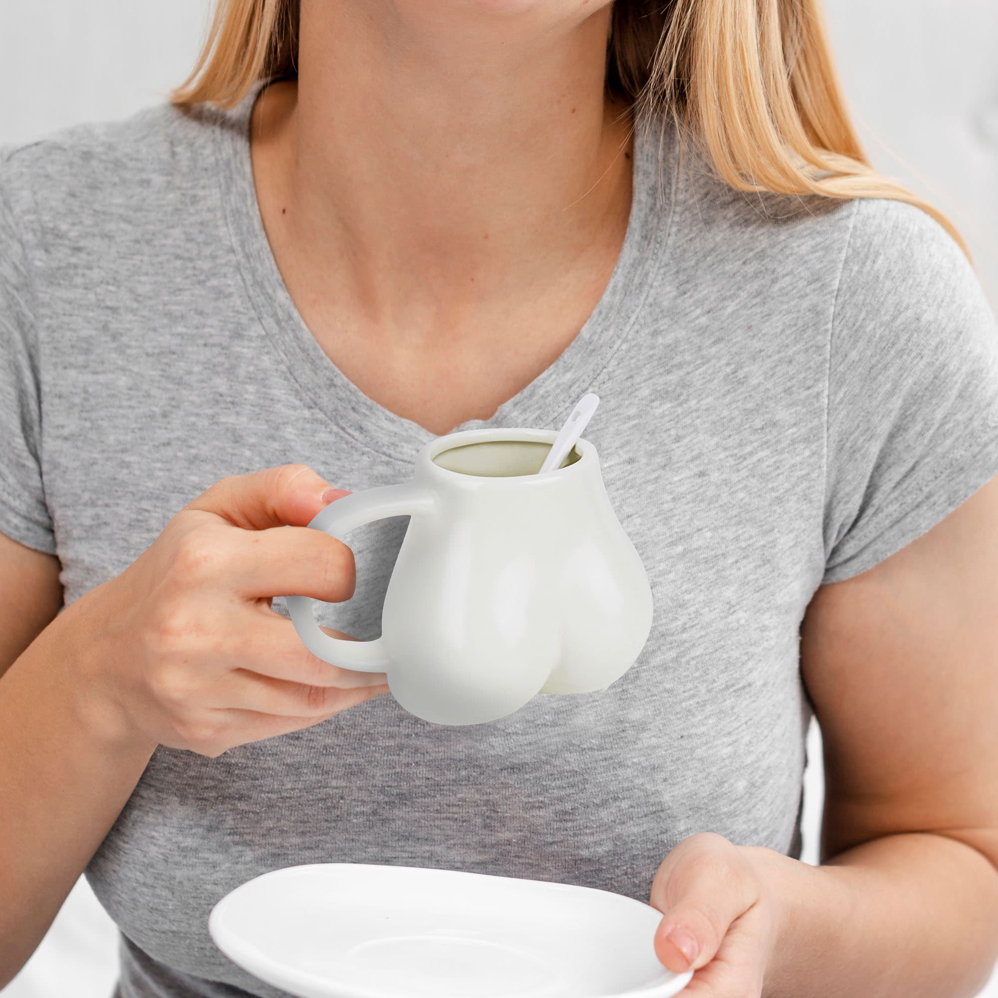 JANKOW Funny Butt Coffee Mug, Butt Ceramic Coffee Mugs, Ceramic Mug for Coffee, Milk, Tea, Etc (White) - 5