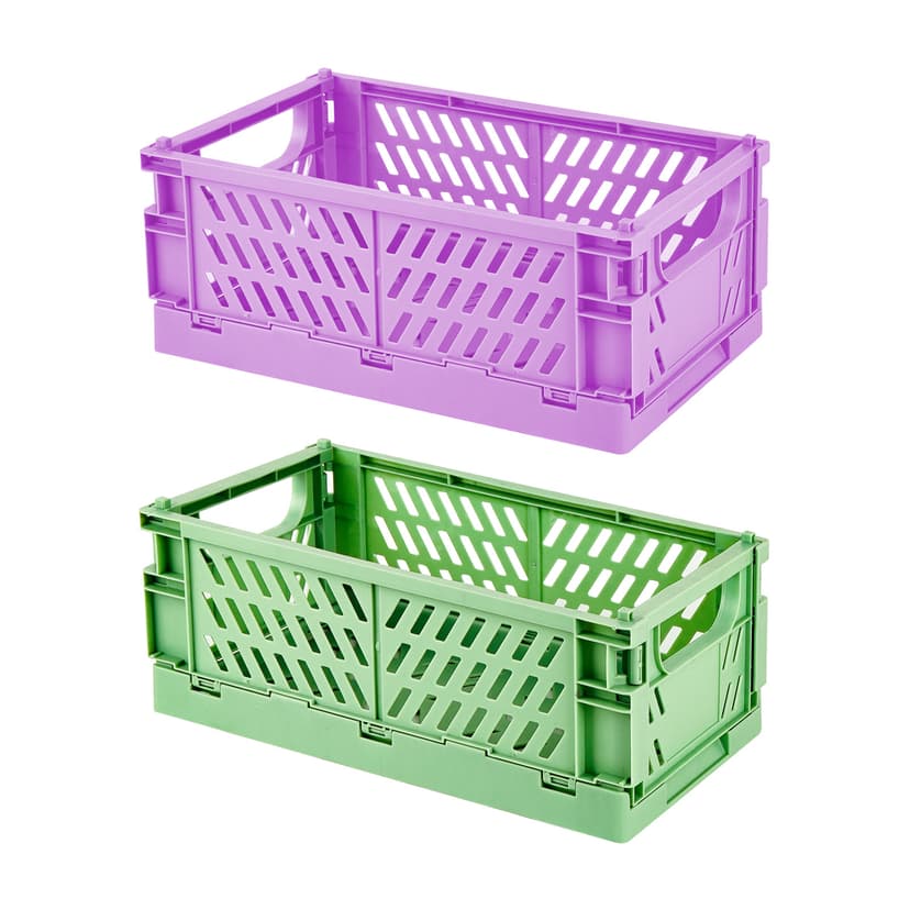 JANKOW Drawer Organizers, Plastic Foldable Baskets, Collapsible Stacking Storage Bins, Plastic Crates for Storage, and Organizing with Crate Bin, Office (2 Packs Purple + Green)