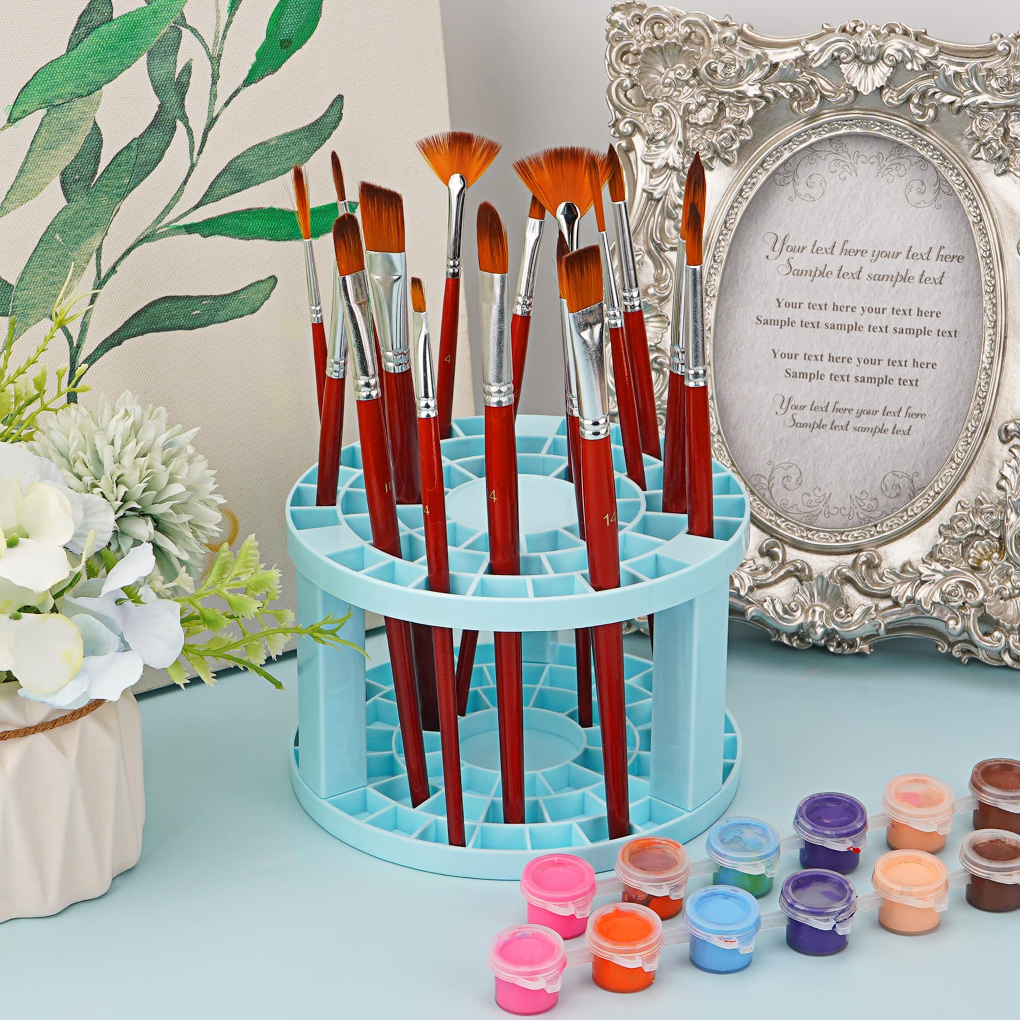 JANKOW Round 50 Hole Paint Brush Holder and Organizer, Makeup Cosmetic Brushes, Pencils, Pens, Markers, Art Tools, Desk Stand - 5