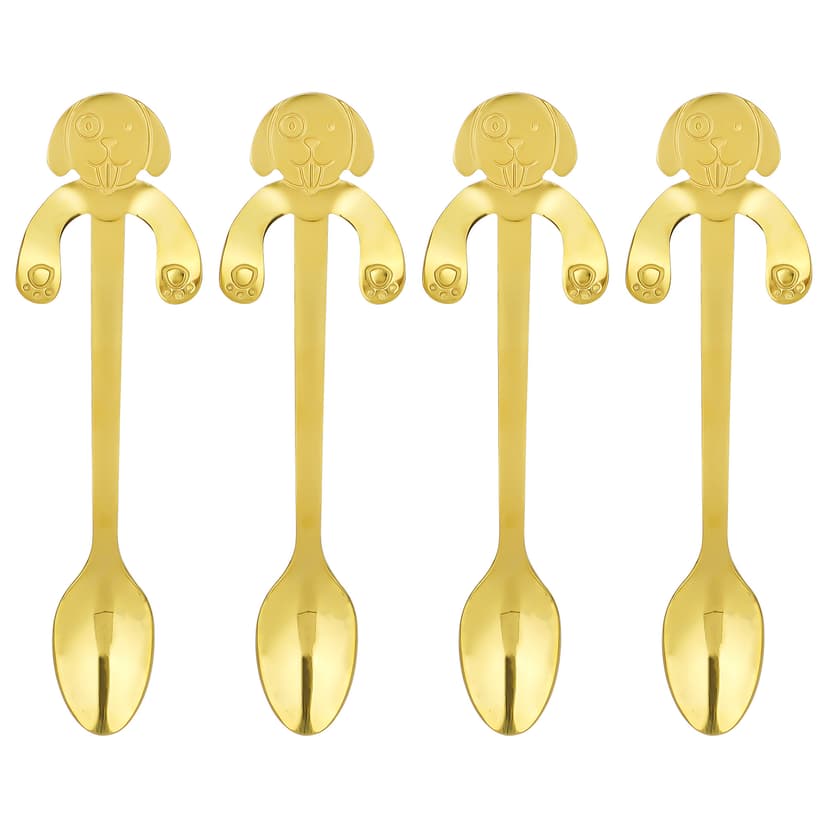 JANKOW 4 Pcs 304 Stainless Steel Dessert Dog Spoon, Dog Coffee Spoon, Stainless Steel Hanging Stirring Desserts Drink Spoons for Coffee, Tea, Dessert (Golden)