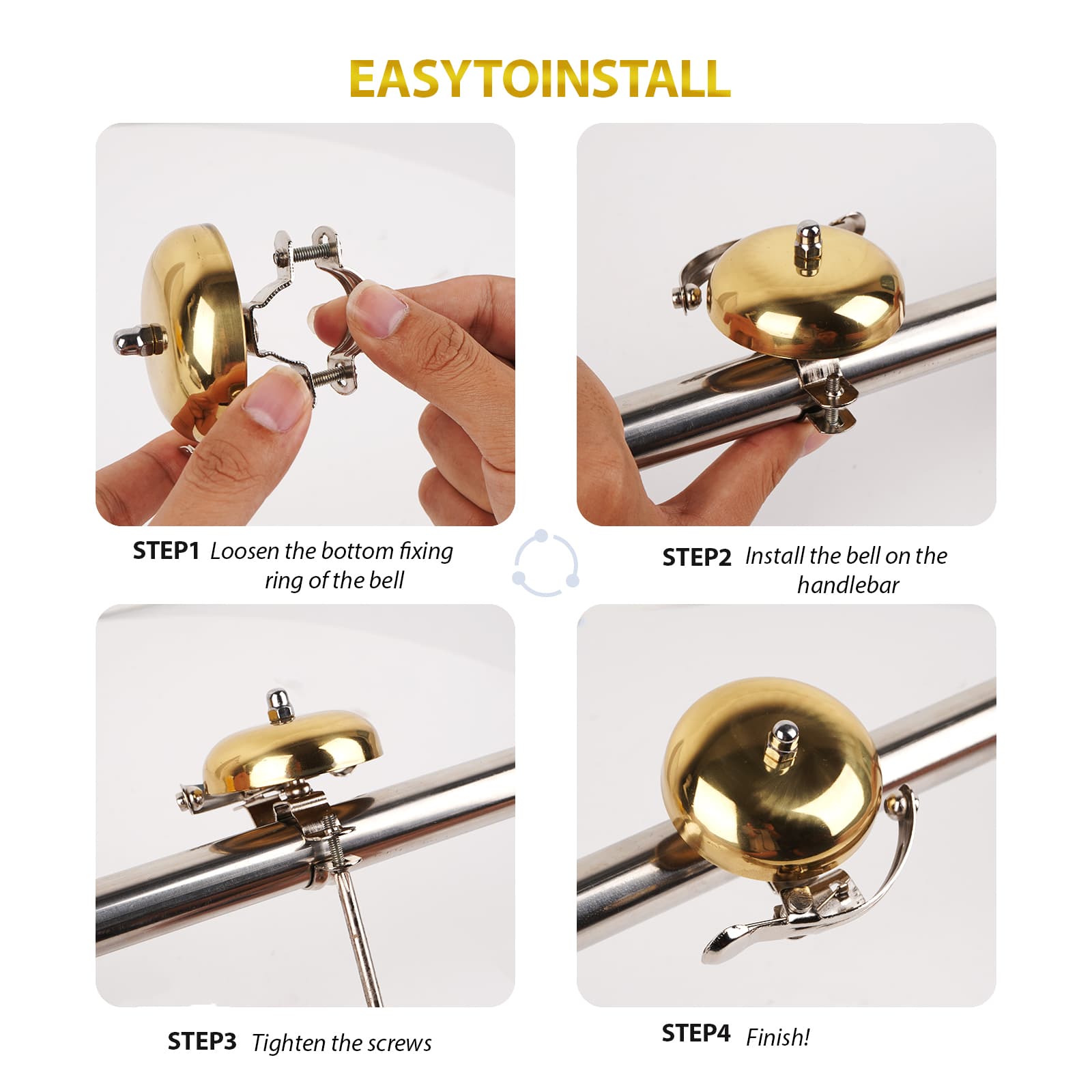 RidingRush Bicycle Bell for Adult Bikes, Brass Bike Bell Loud & Clear Sound Bicycle Bell for Adults & Kids Classic Design, Easy Installation Fits Mountain, Road, Folding Bikes and Scooters - 6