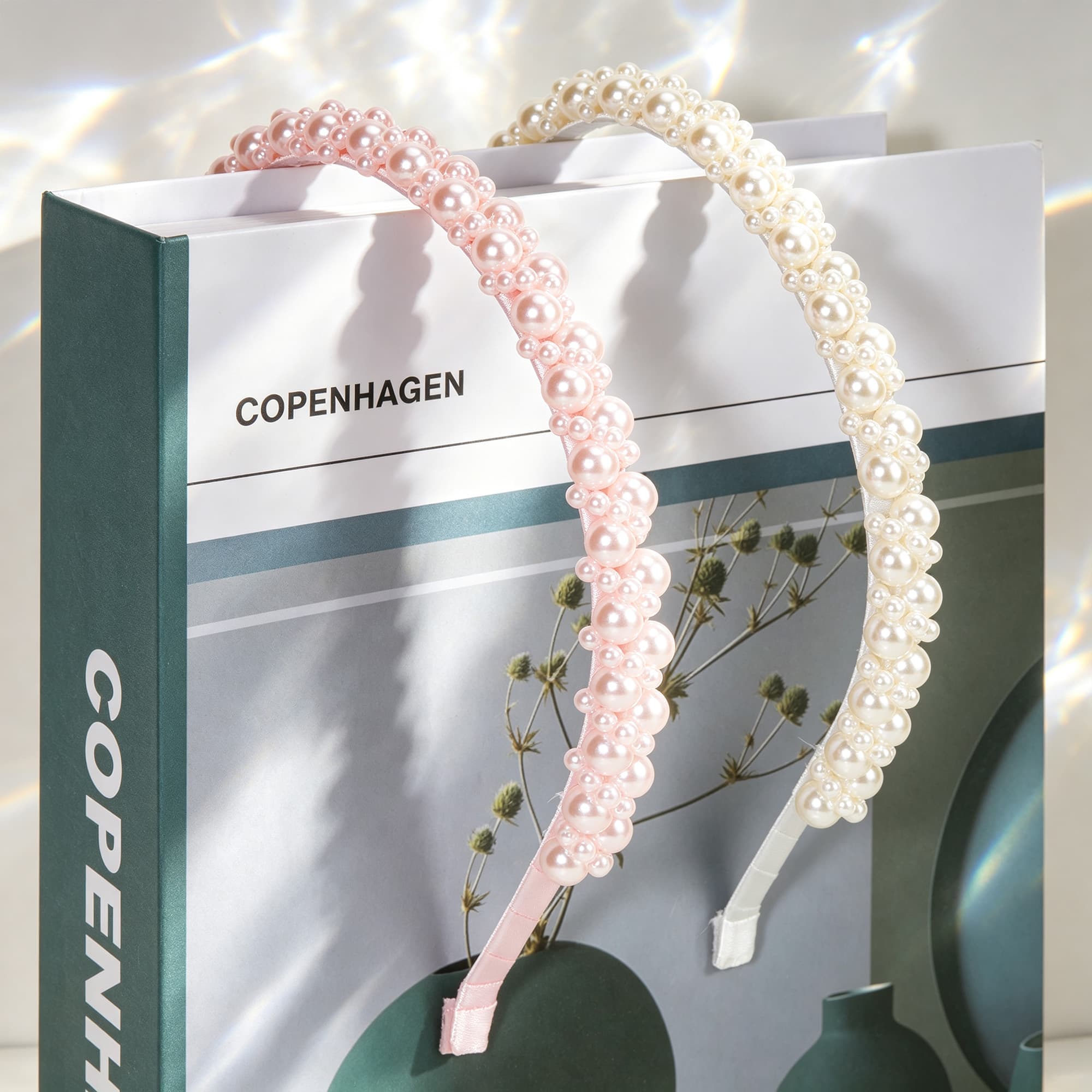 ReignSword 2 Pack Pearl Headbands for Women, Fashion Hair Hoops with Faux Pearl, Elegant Hair Accessories for Wedding, Daily & Party (Pink & White) - 3