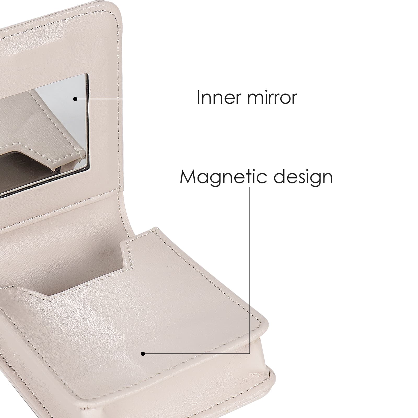 JANKOW Genuine Leather Mini Lipstick Case with Mirror, White Portable Lipstick Makeup Bag, Compact Travel Cosmetic Pouch for Purse, 1-Pack - 1