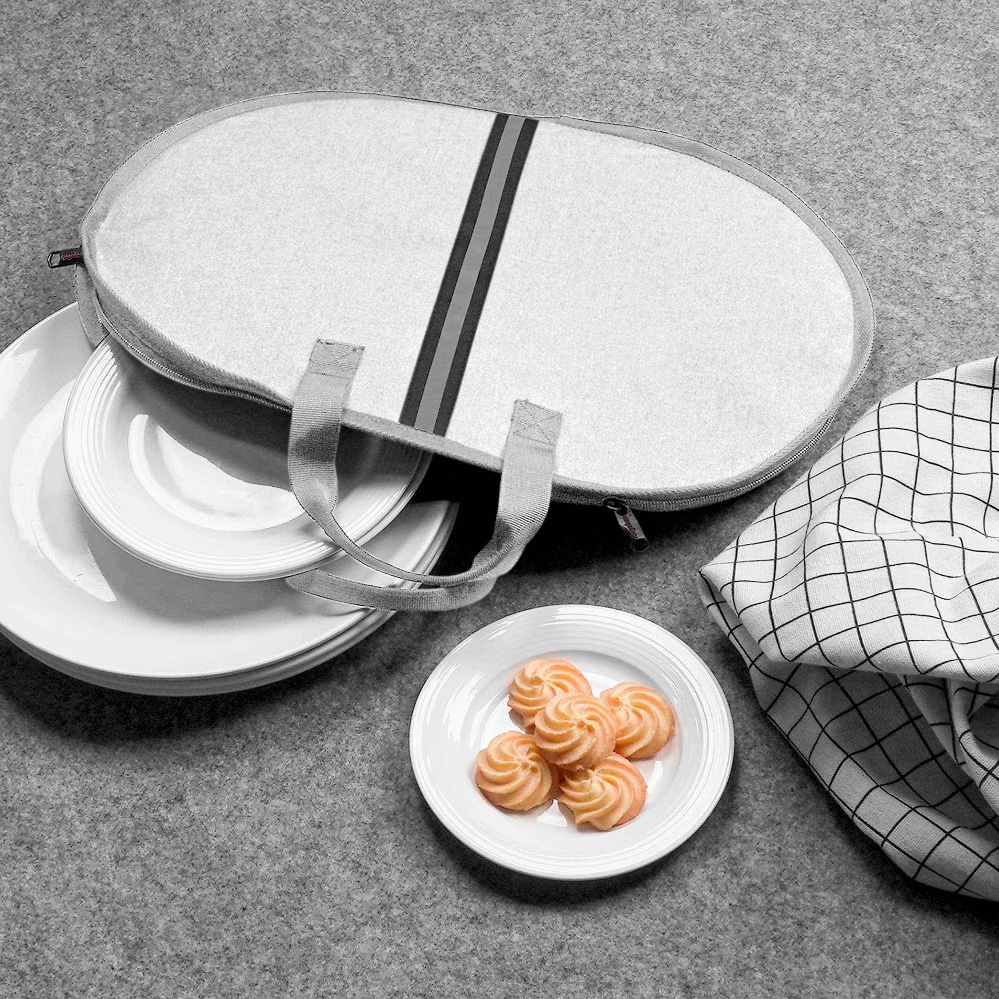 Kingshion Large Platter Storage Case - 22" x 17" - Stackable with Padded Interior - China Storage Containers for Plates and Serveware (Light Gray) - 5