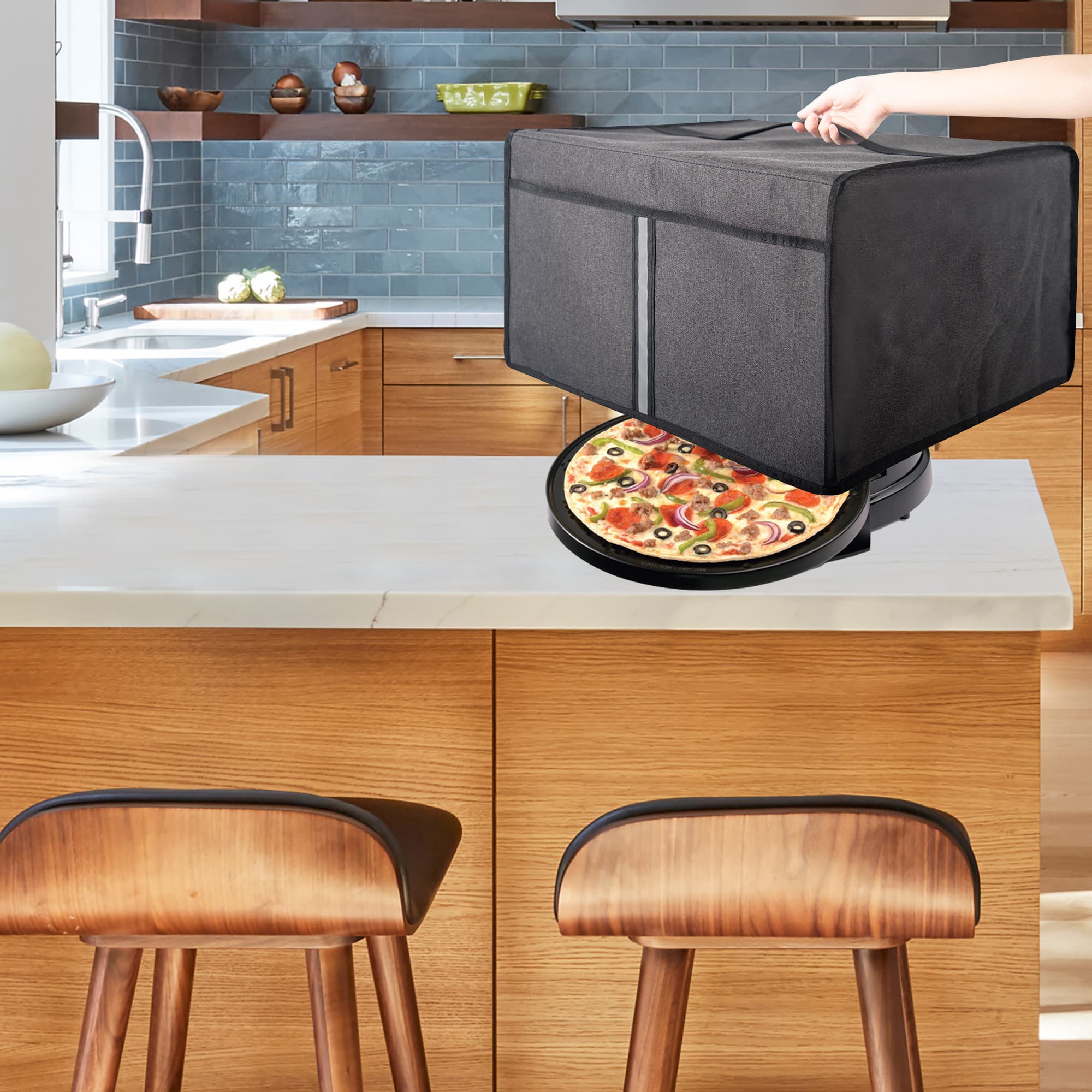 Pizza Rotating Oven Cover, Heavy Duty Fabric Dust Cover Compatible with Presto 03430 Pizzazz Plus Rotating Oven, Easy to Clean & Storage - Dark Gray - 6
